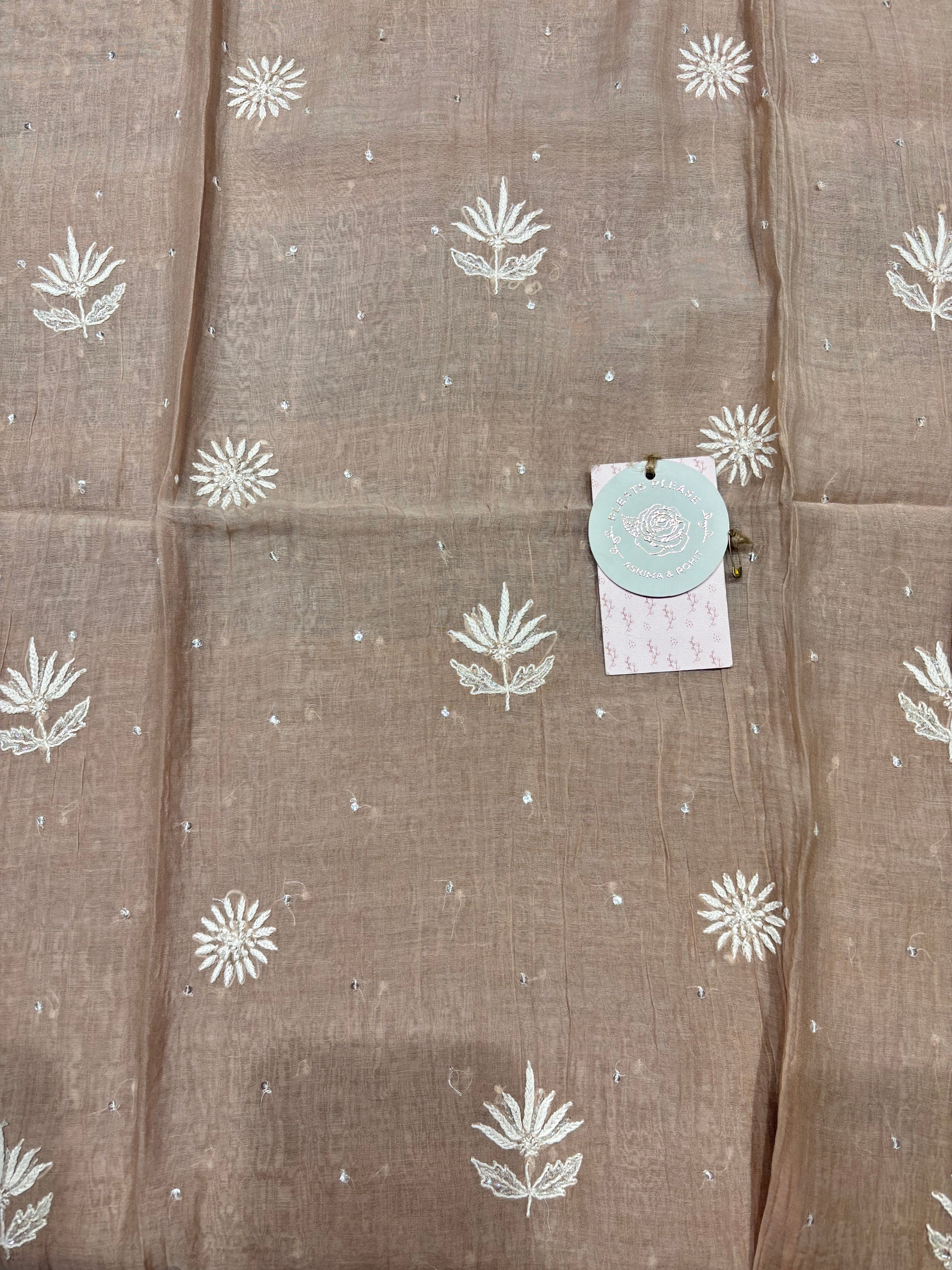 Dusty Peach Chanderi Mul Chikankari Kurta & Dupatta Set