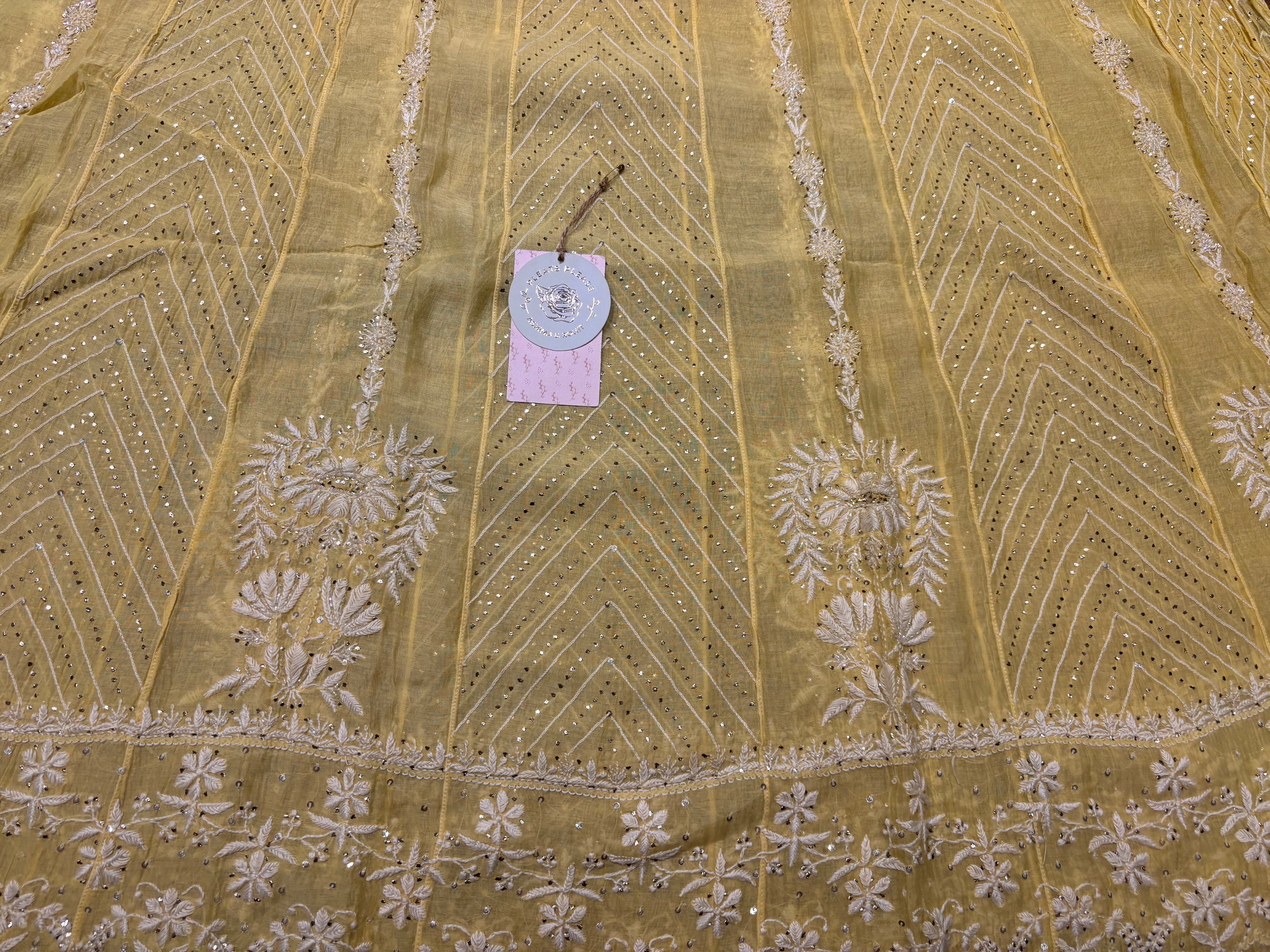 Yellow Chanderi Mul Chikankari & Mukaish Anarkali And Dupatta set
