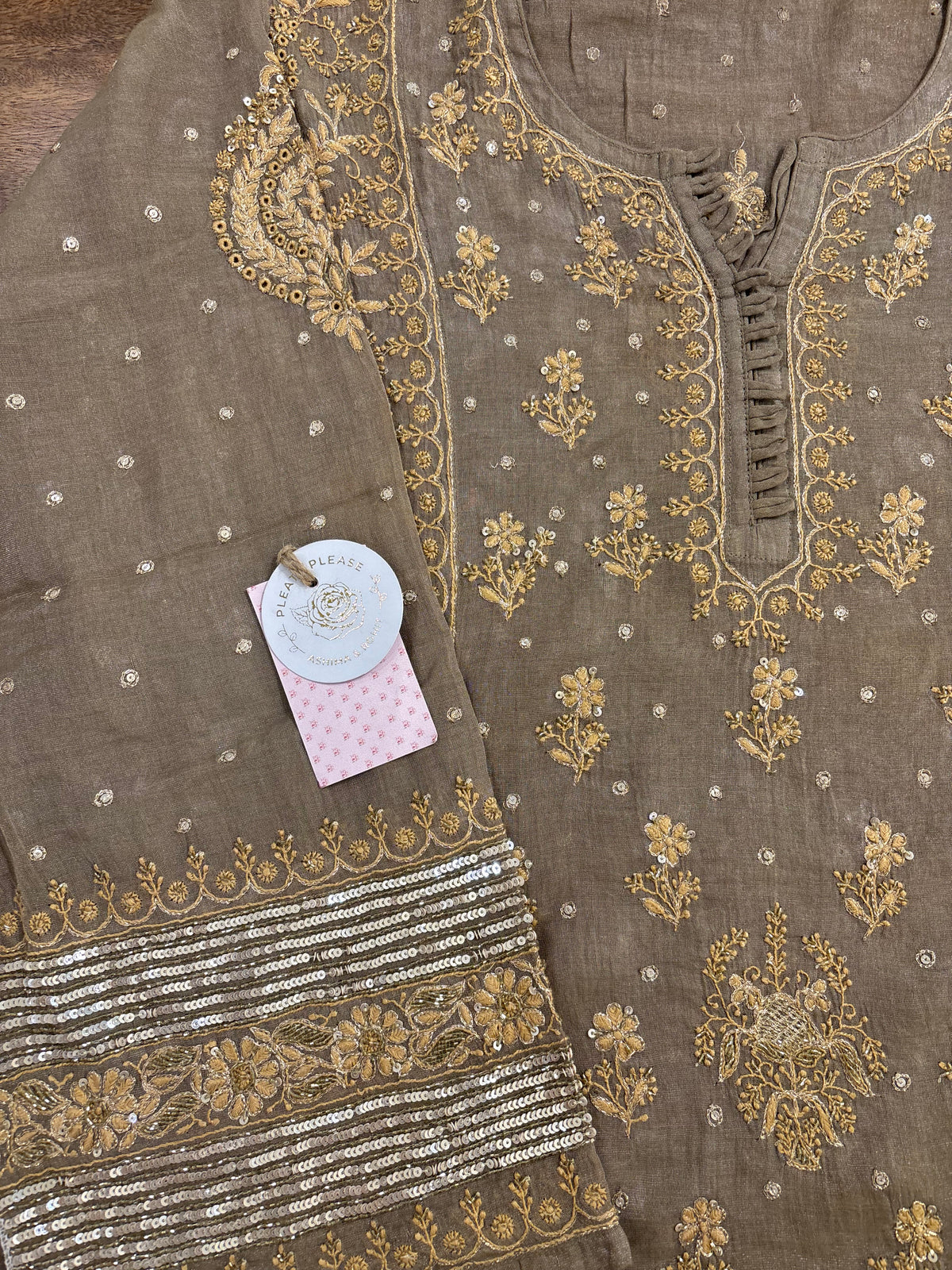 Ash Grey Pure & Premium Tissue Chikankari Anarkali & Dupatta