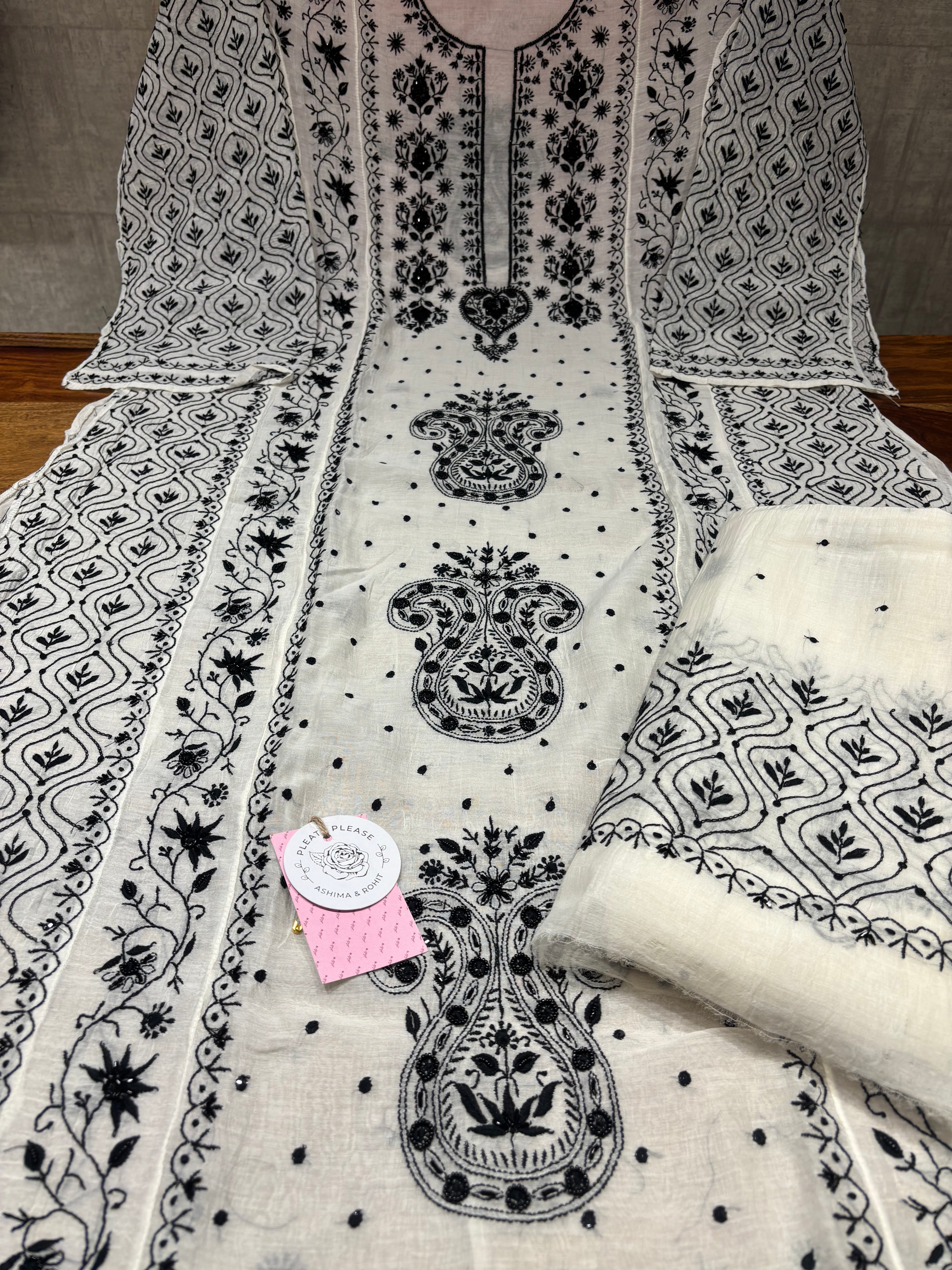 Dyeable Chanderi Mul Chikankari Kalidar Kurta and Dupatta Set