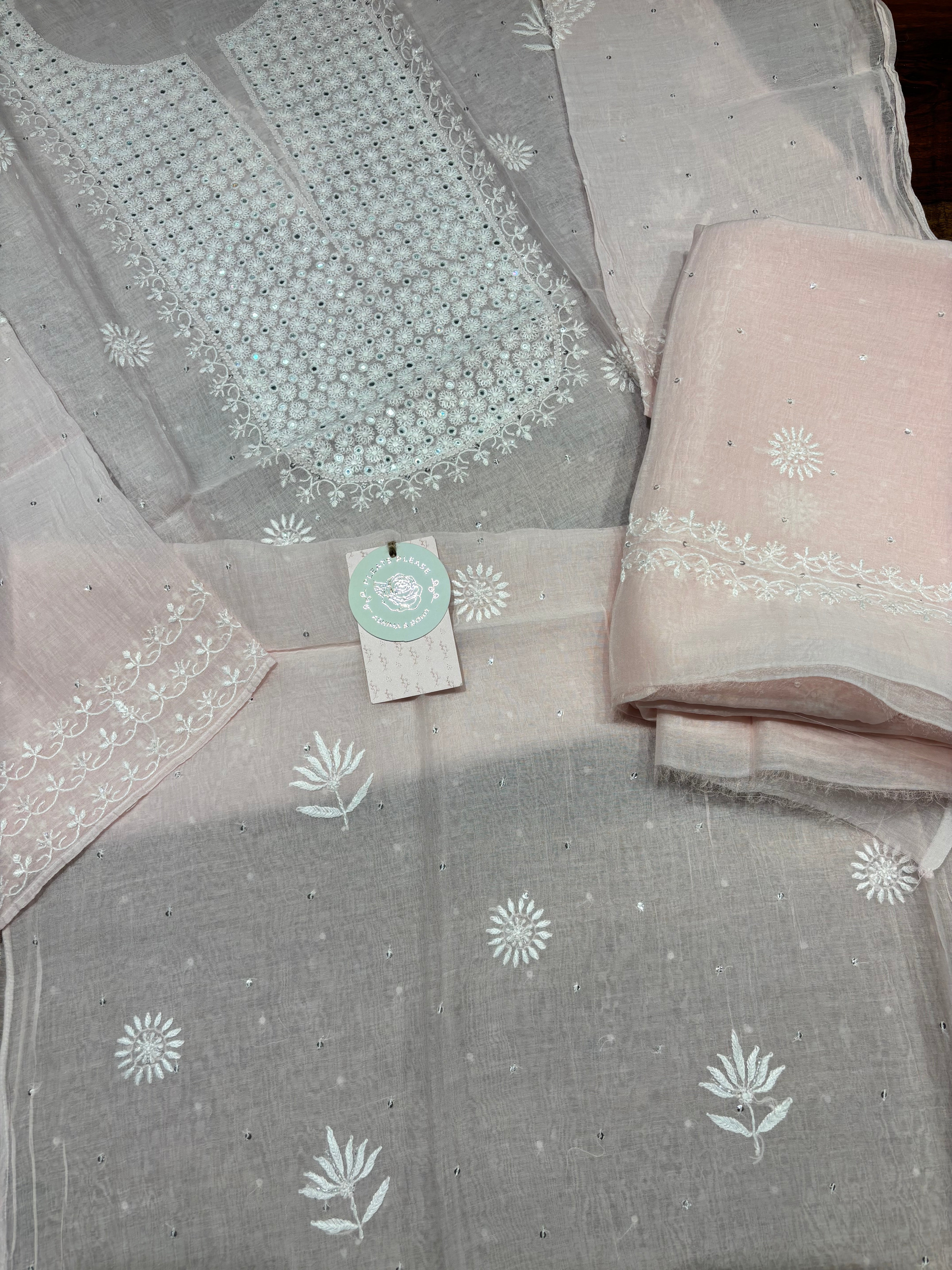 Pink Chanderi Mul Chikankari Kurta and Dupatta Set