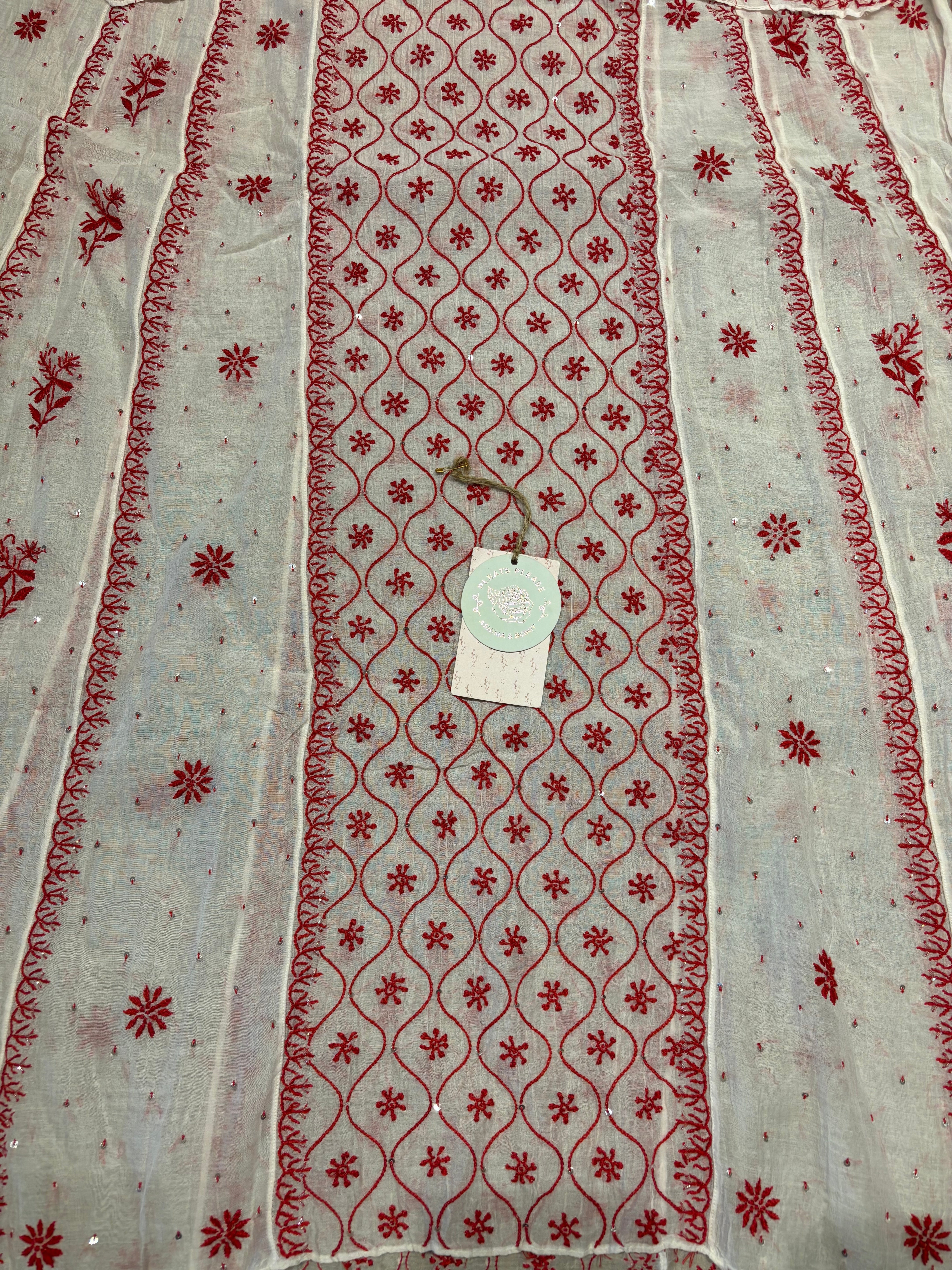 Dyeable chanderi mul Chikankari Anarkali and Dupatta set