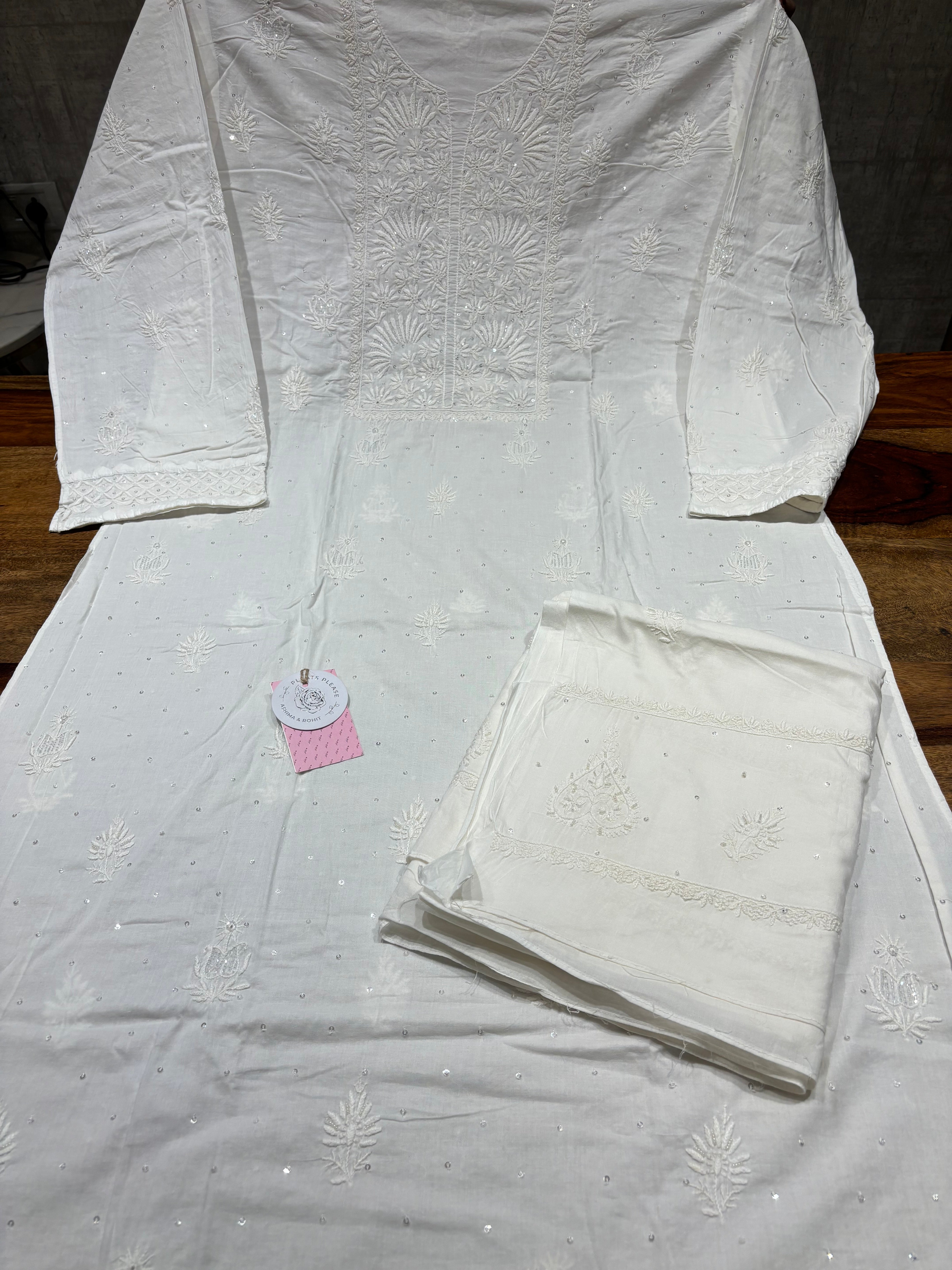 Dyeable Mulmul Chikankari Kurta & Dupatta Set
