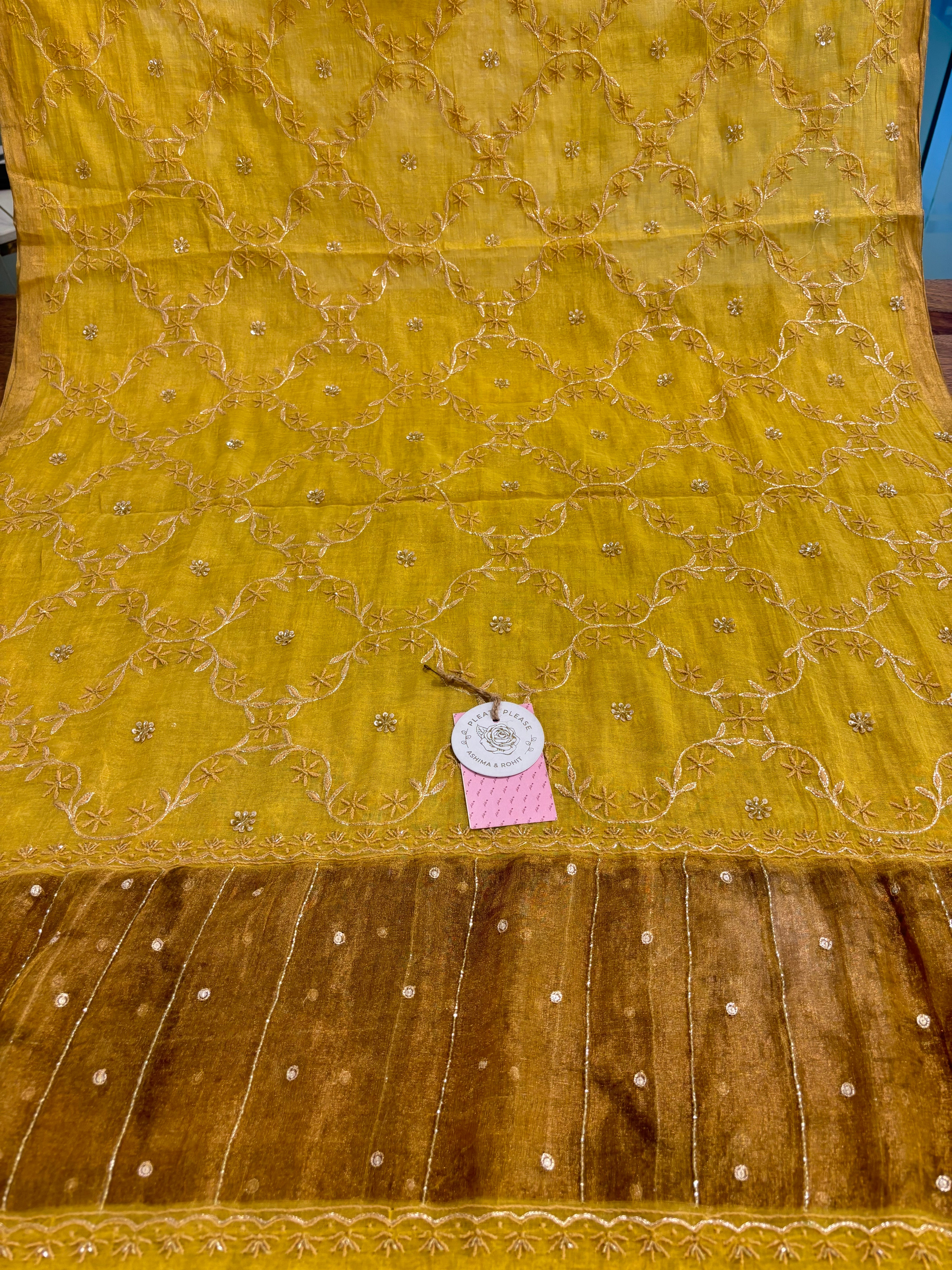 Yellow Pure & Premium Tissue Chikankari Kurta & Dupatta