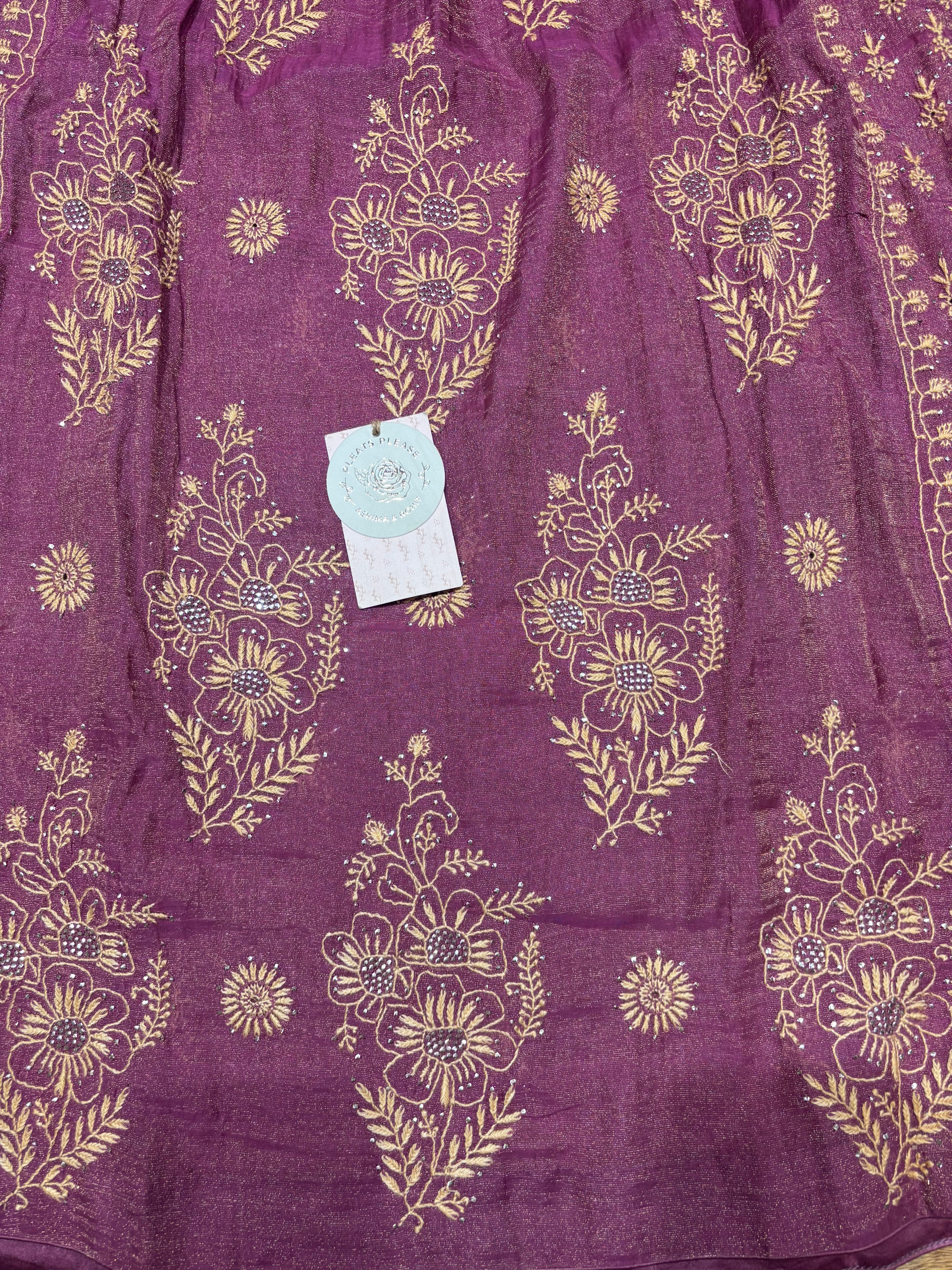 Purple Pure & Premium Tissue Chikankari Angrakha Kurta and Dupatta set