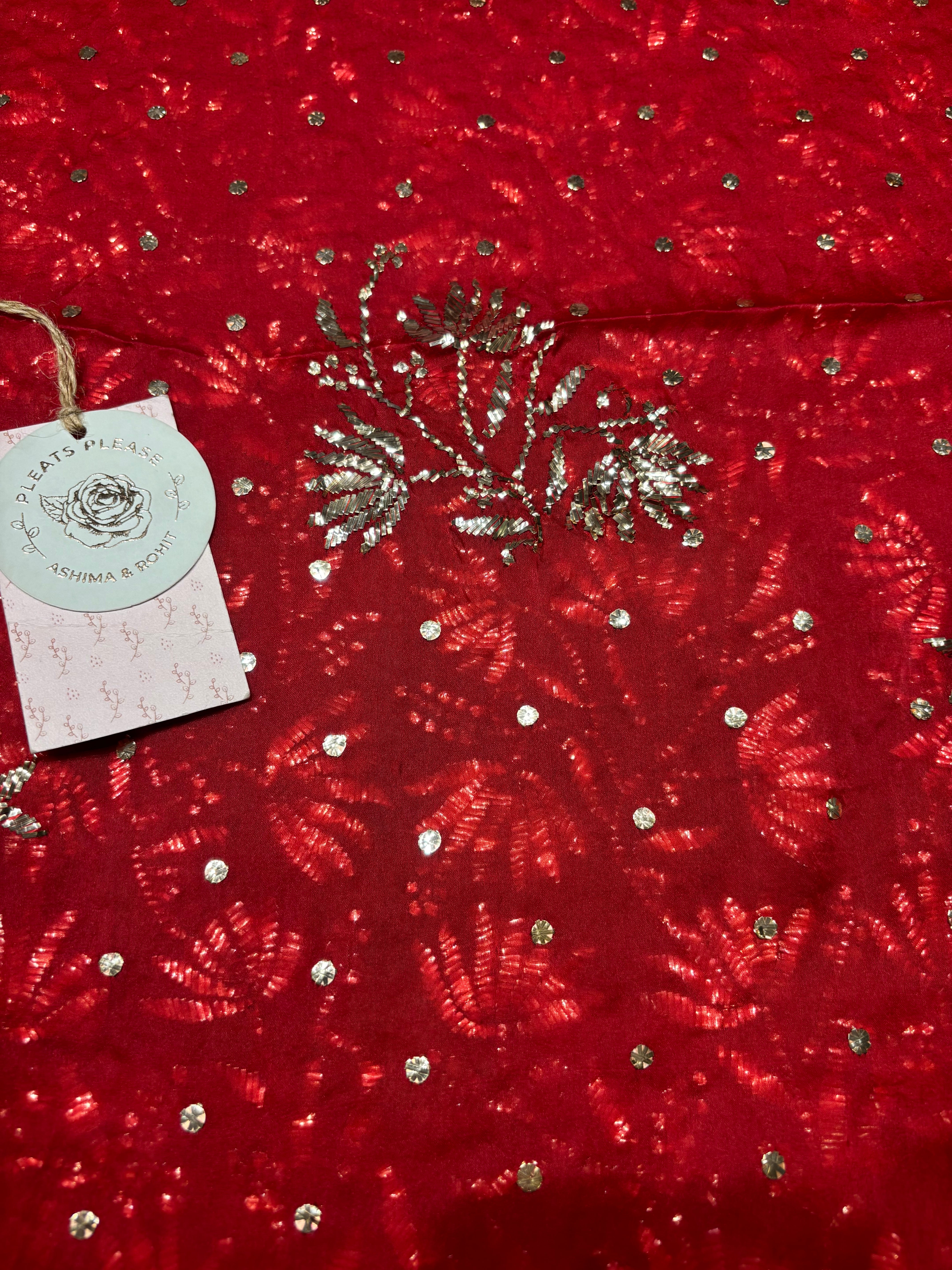 Red Pure and Premium Organza Silk Mukaish Kurta and Dupatta Fabric