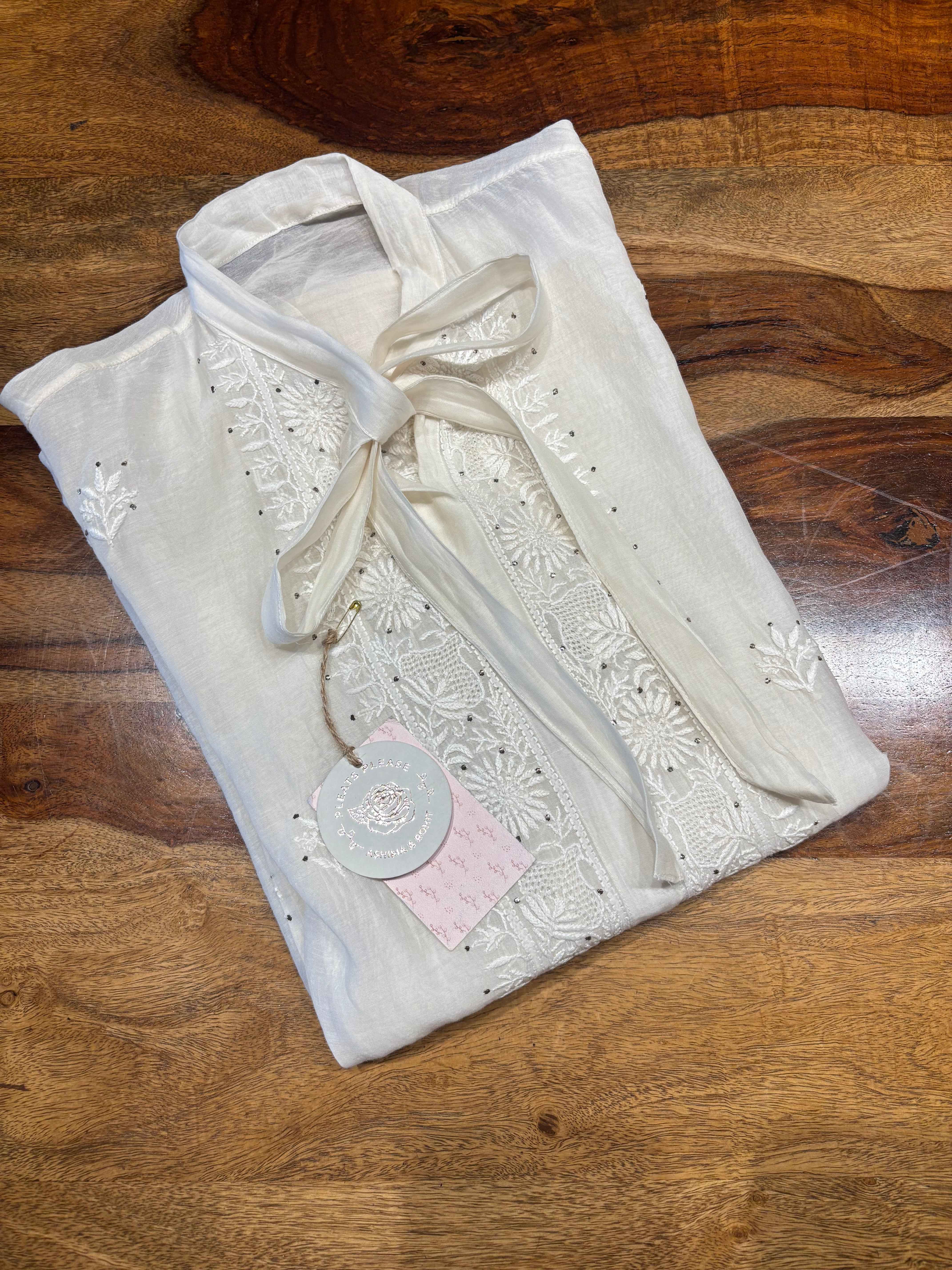 Dyeable Chanderi Silk Chikankari Shirt - Pleats PleaseChikankari