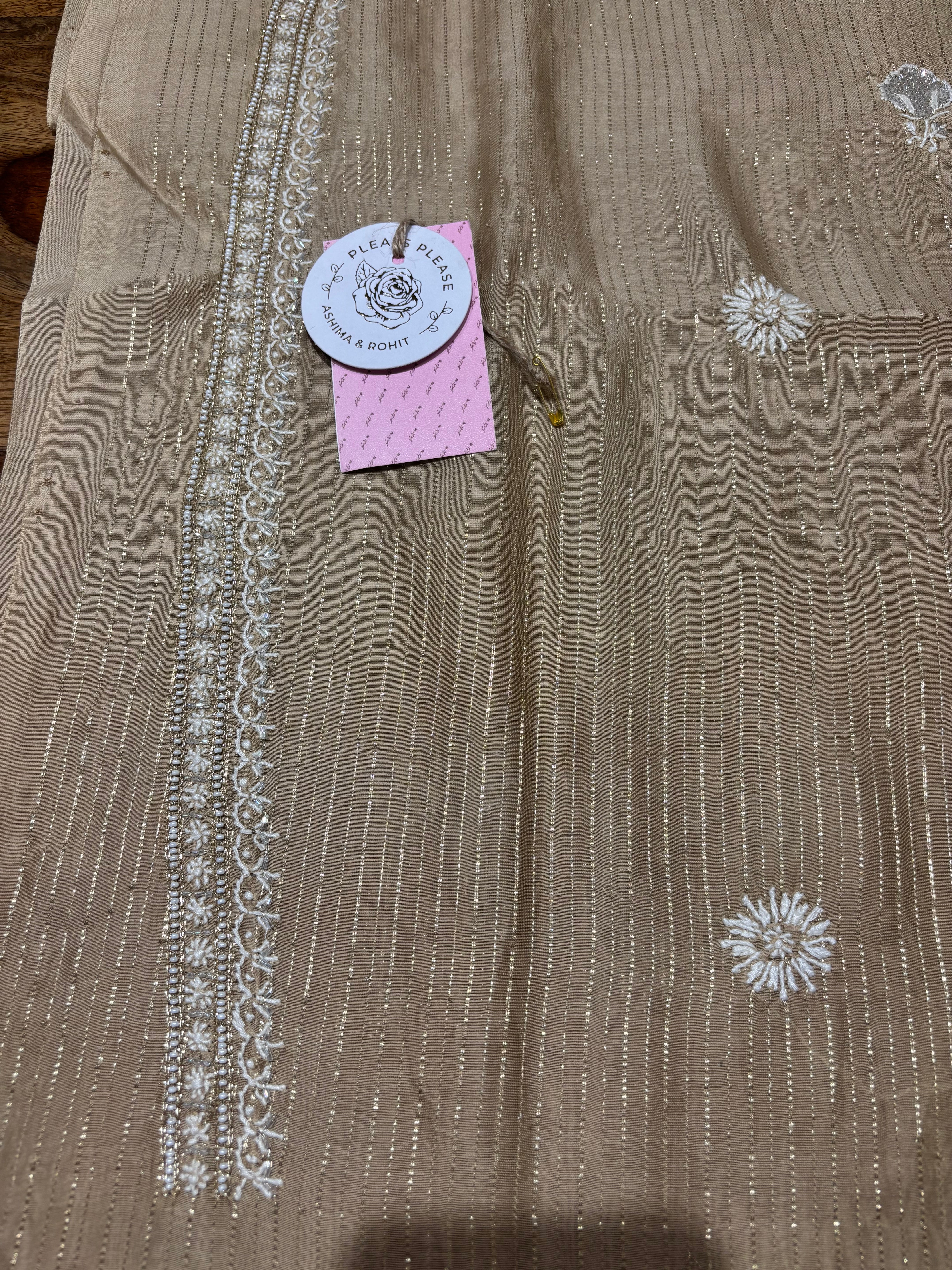 Golden Brown Chanderi Silk Chikankari Men’s Kurta Fabric