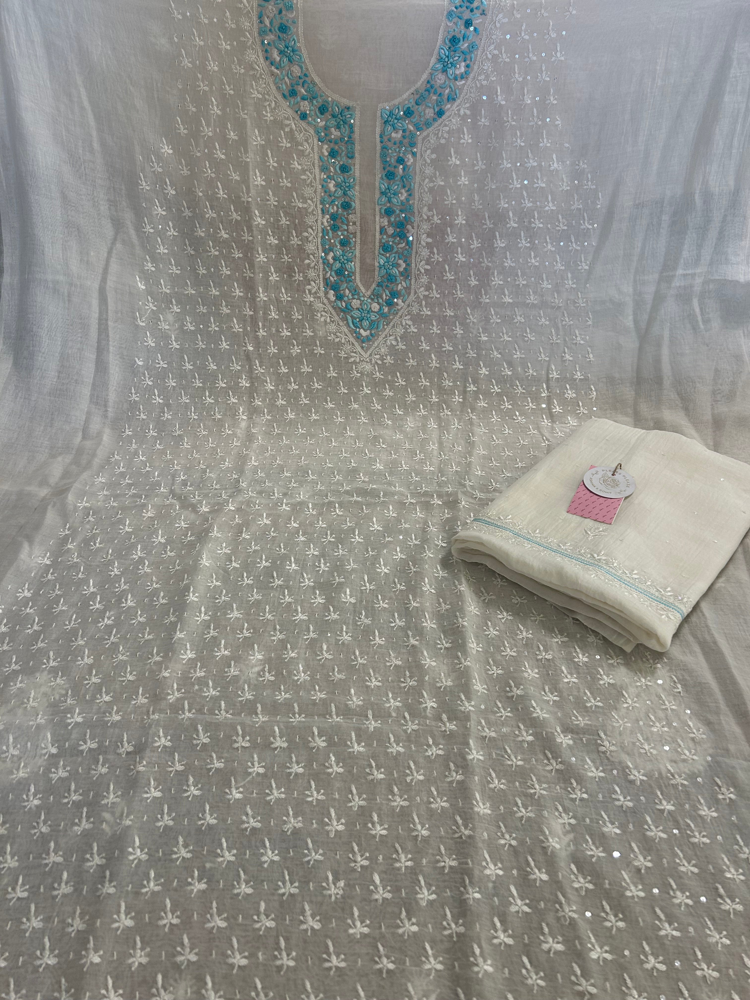 Dyeable Chanderi Parsi Gara Chikankari Kurta & Dupatta