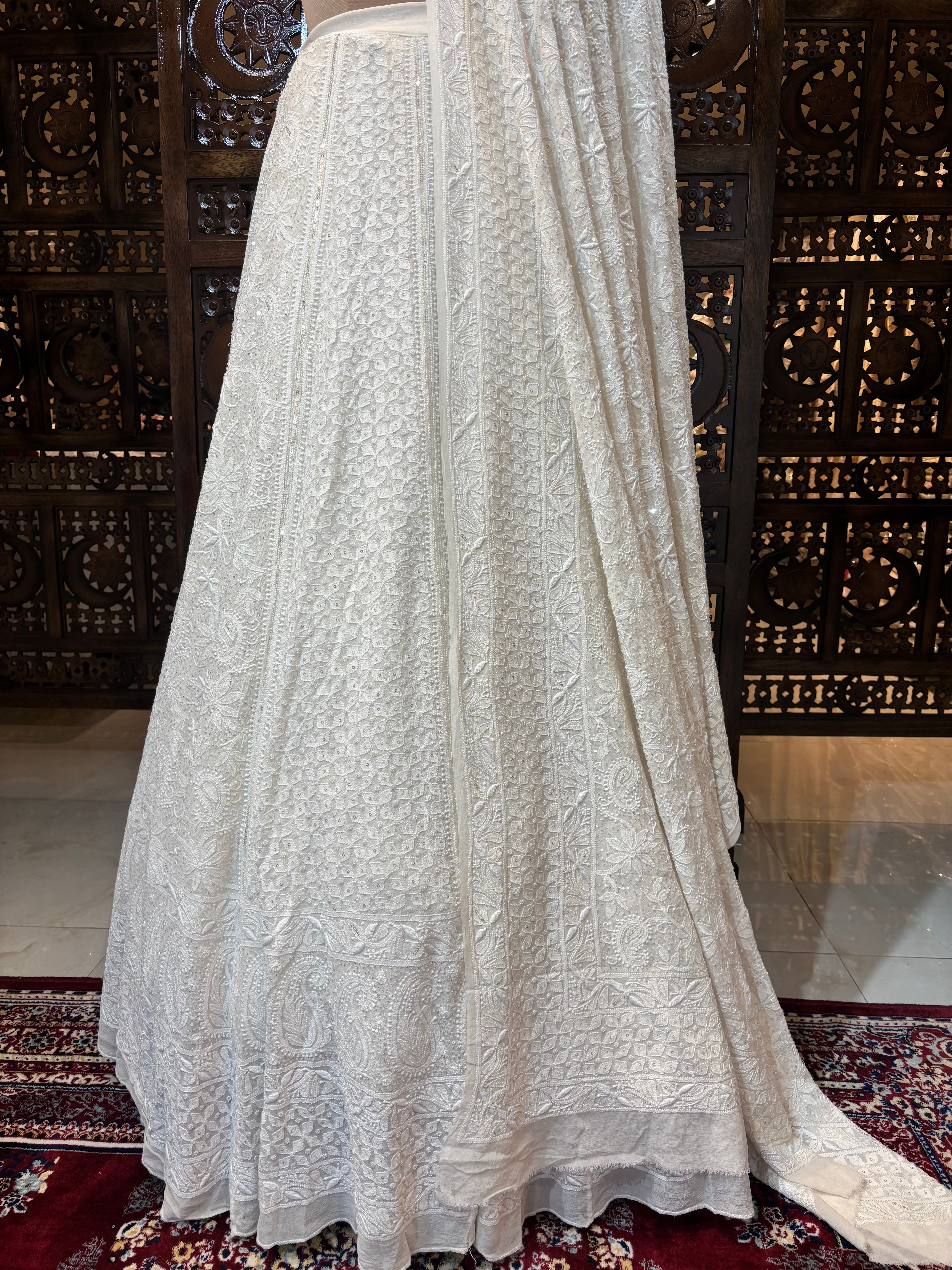Dyeable Pure & Premium Georgette Chikankari Lehenga & Dupatta Set - Pleats PleaseChikankari