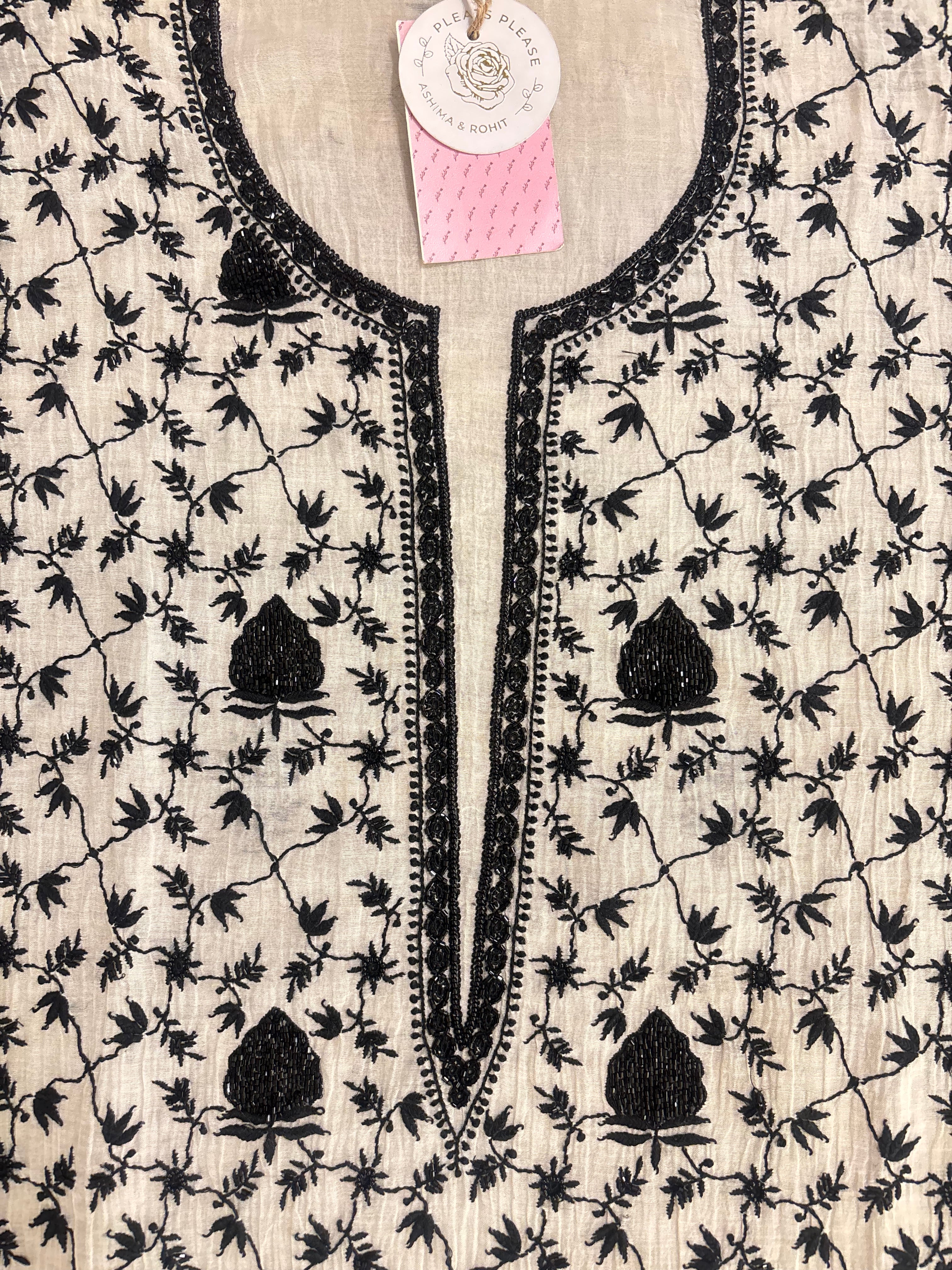 Dyeable Black & White Chikankari Kurta &Dupatta