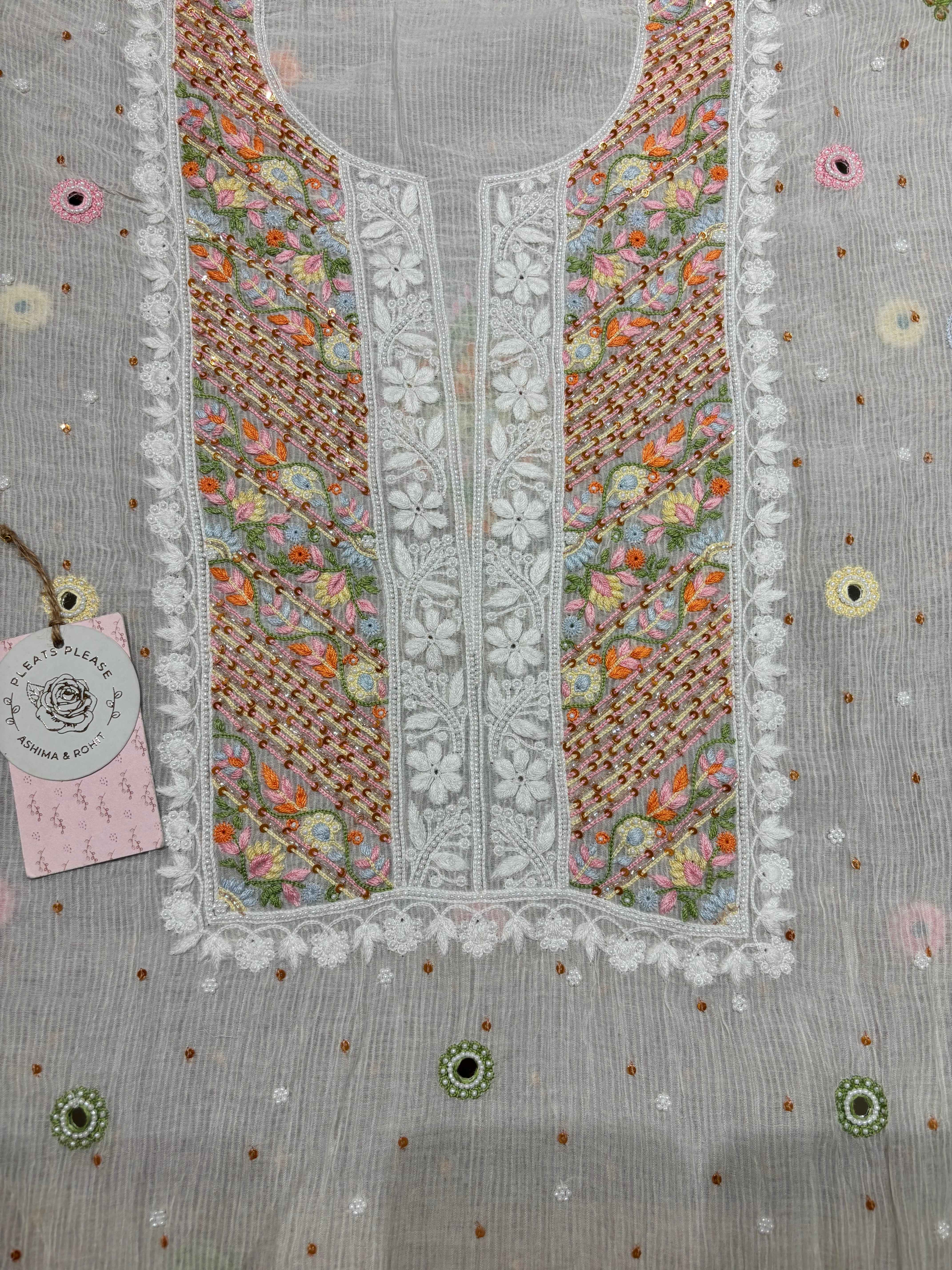 Dyeable Chanderi Maheshwari Multicolour Chikankari Kurta And Dupatta Set - Pleats PleaseChikankari