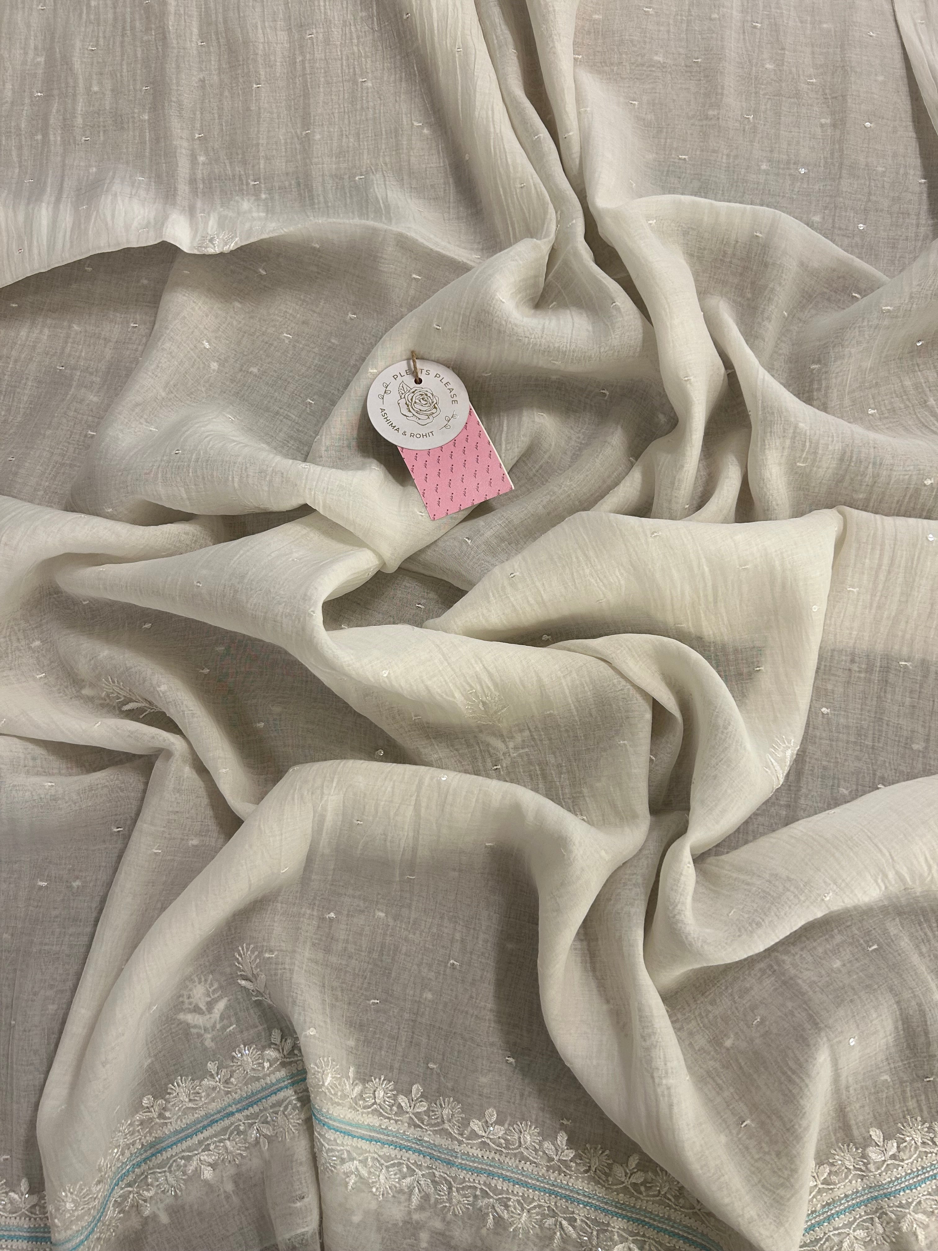 Dyeable Chanderi Parsi Gara Chikankari Kurta & Dupatta