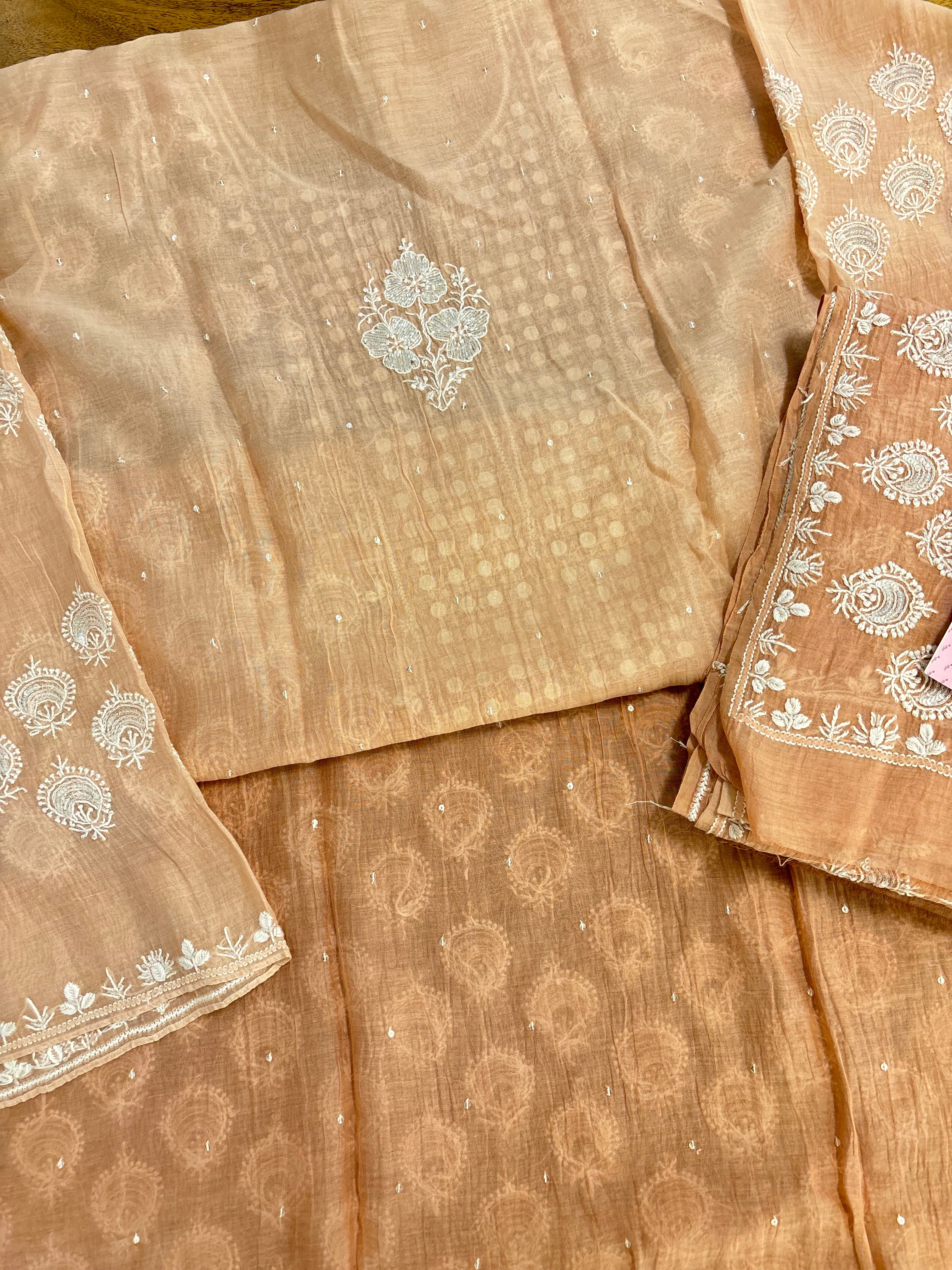 Peach Ombré Chanderi Chikankari Kurta & Dupatta