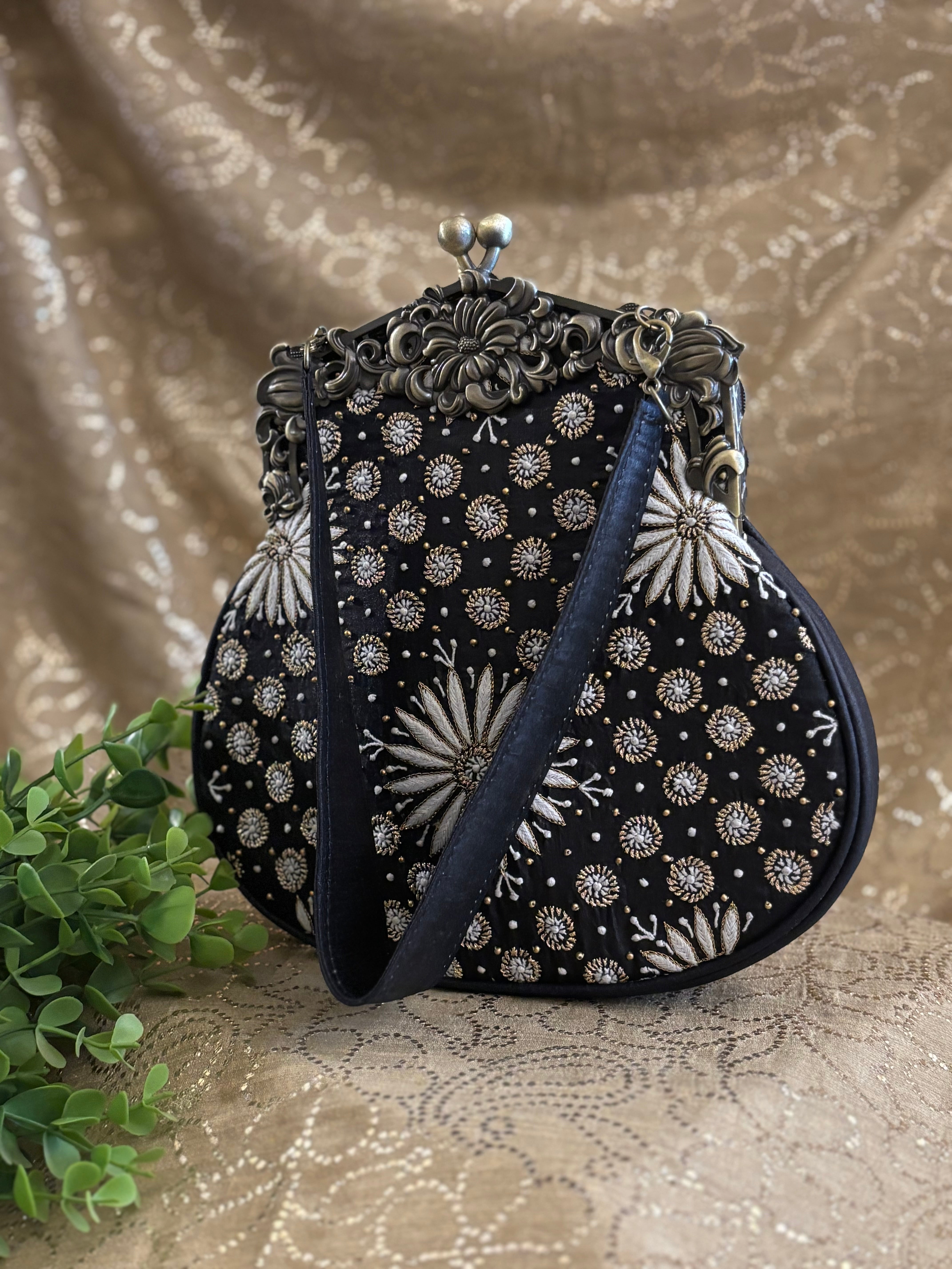 Black Chikankari Clutch Bag