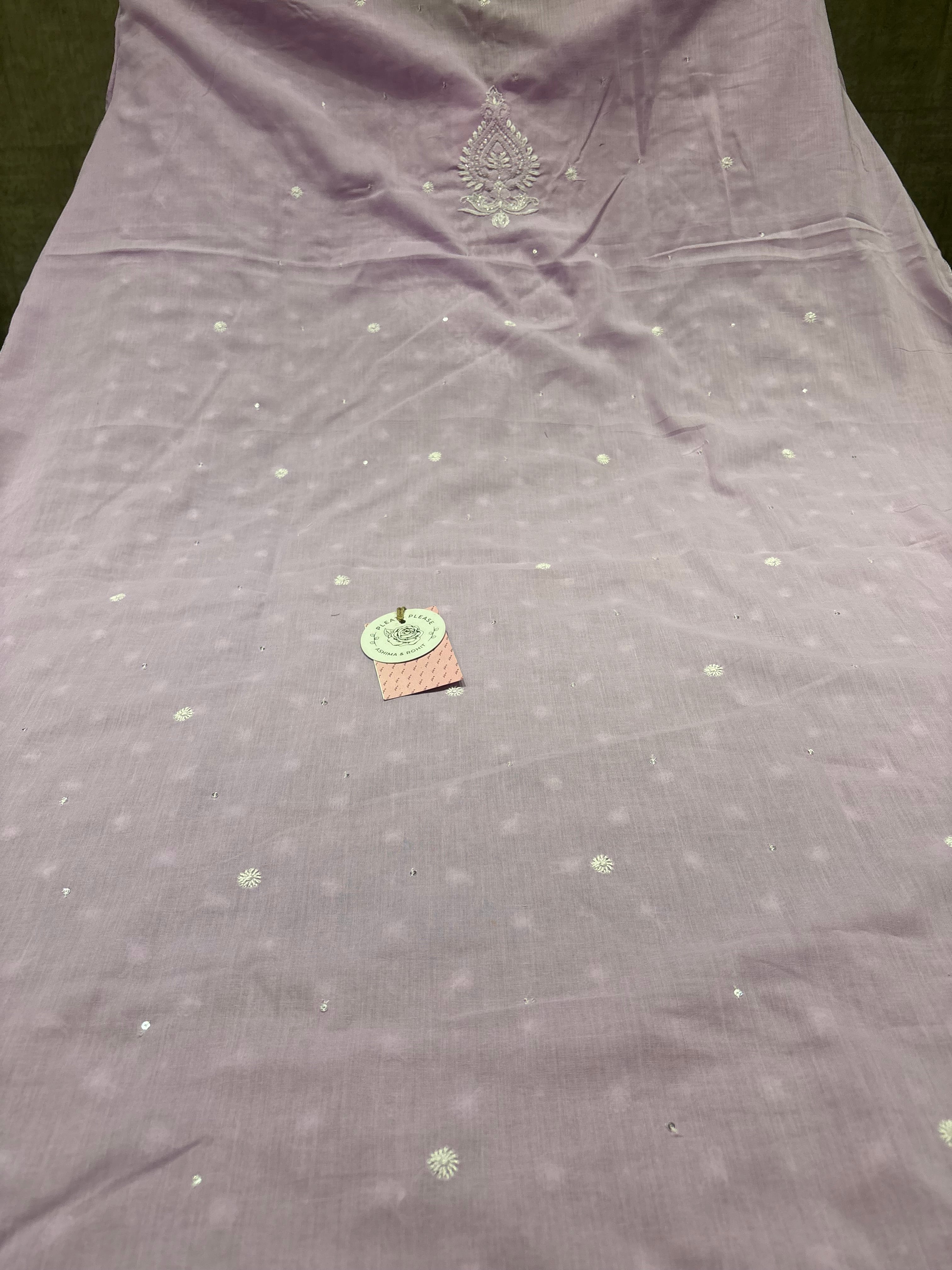 Lilac Mulmul Chikankari Kurta Fabric