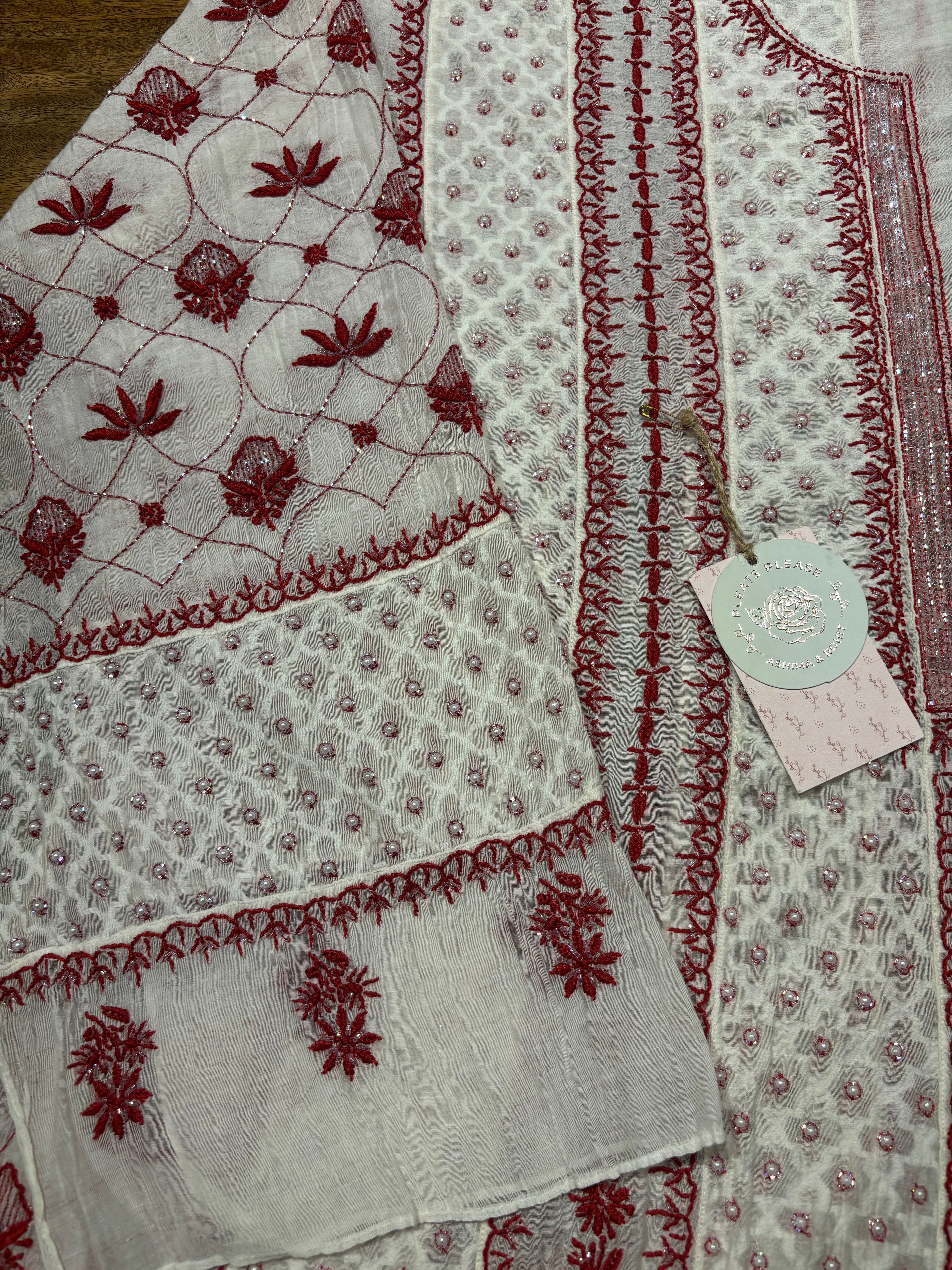 Dyeable chanderi Mul Chikankari Anarkali and Dupatta Set