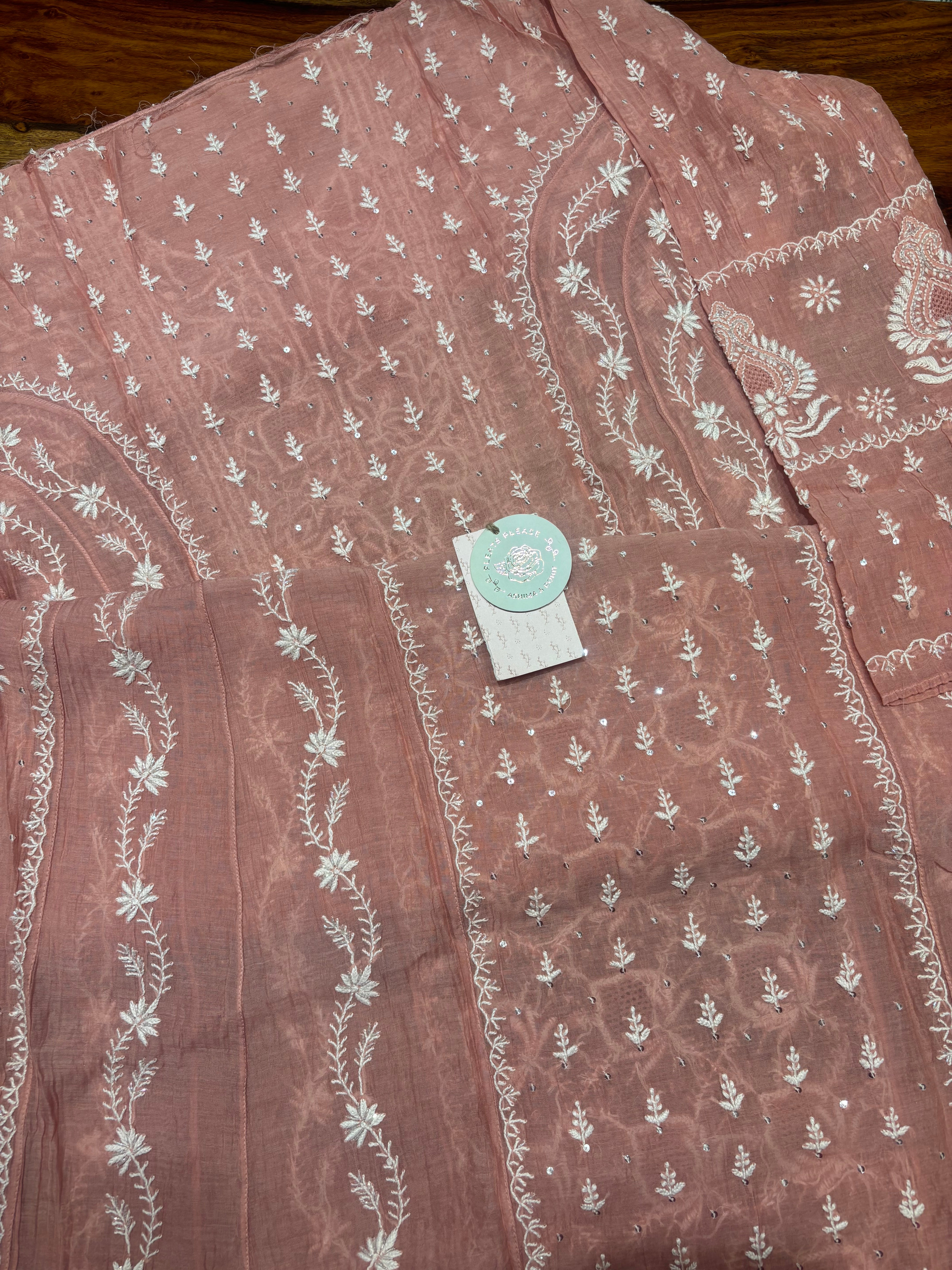 Rosegold Chanderi Mul Chikankari Anarkali & Dupatta Set