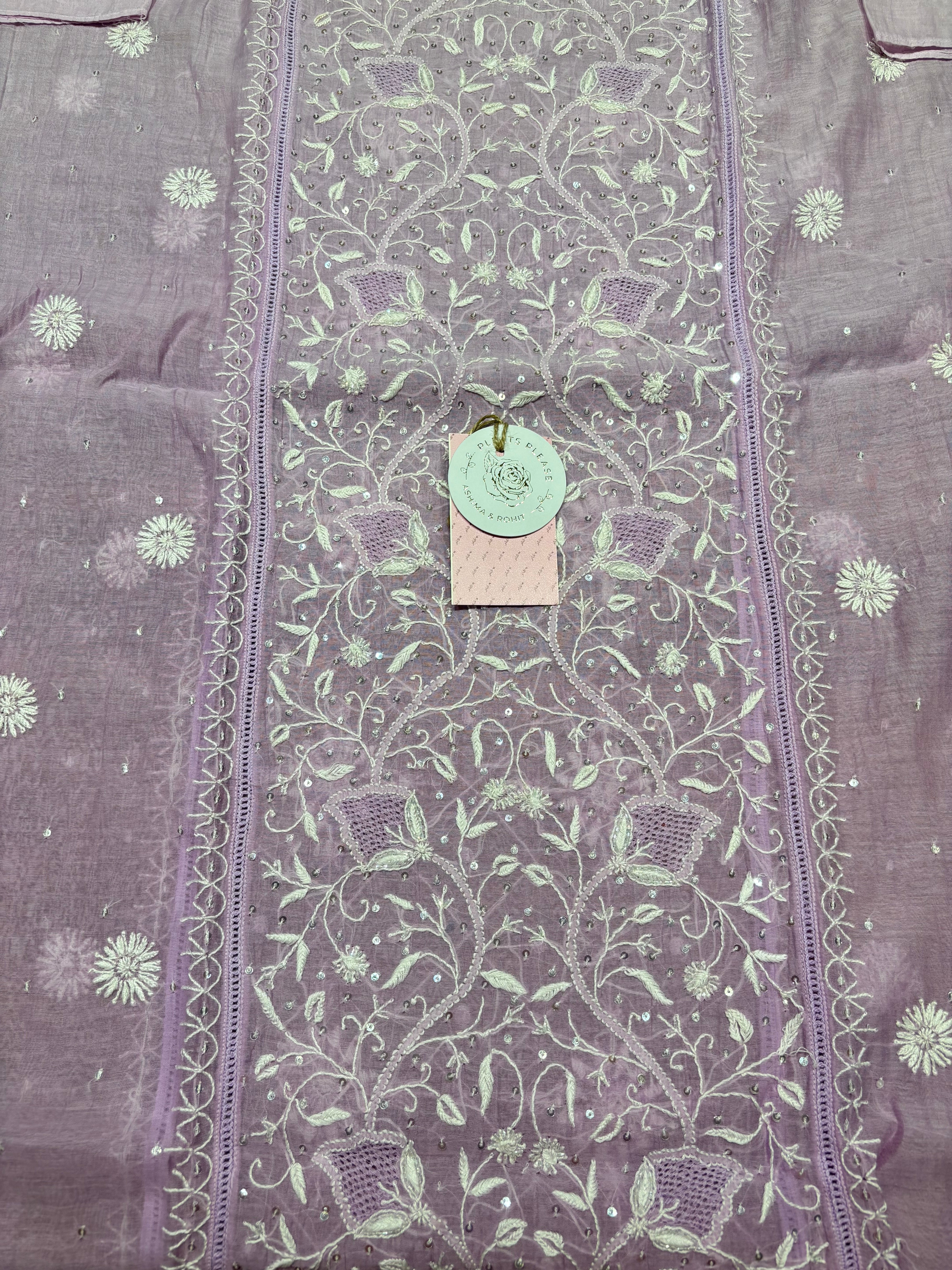 Lilac Ombre Chanderi Mul Chikankari Kurta & Dupatta Set
