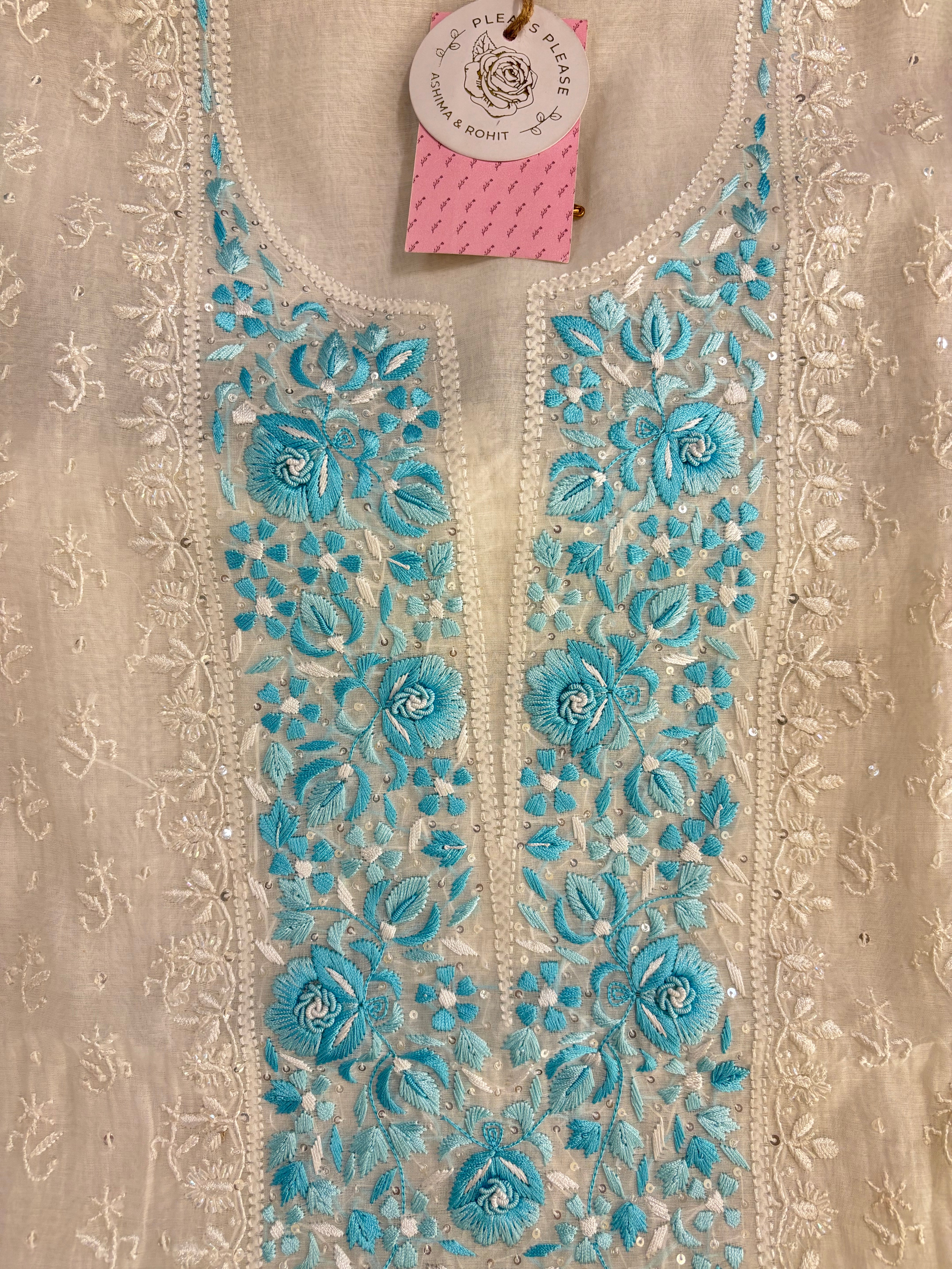 Dyeable Chanderi Parsi Gara Chikankari Kurta & Dupatta