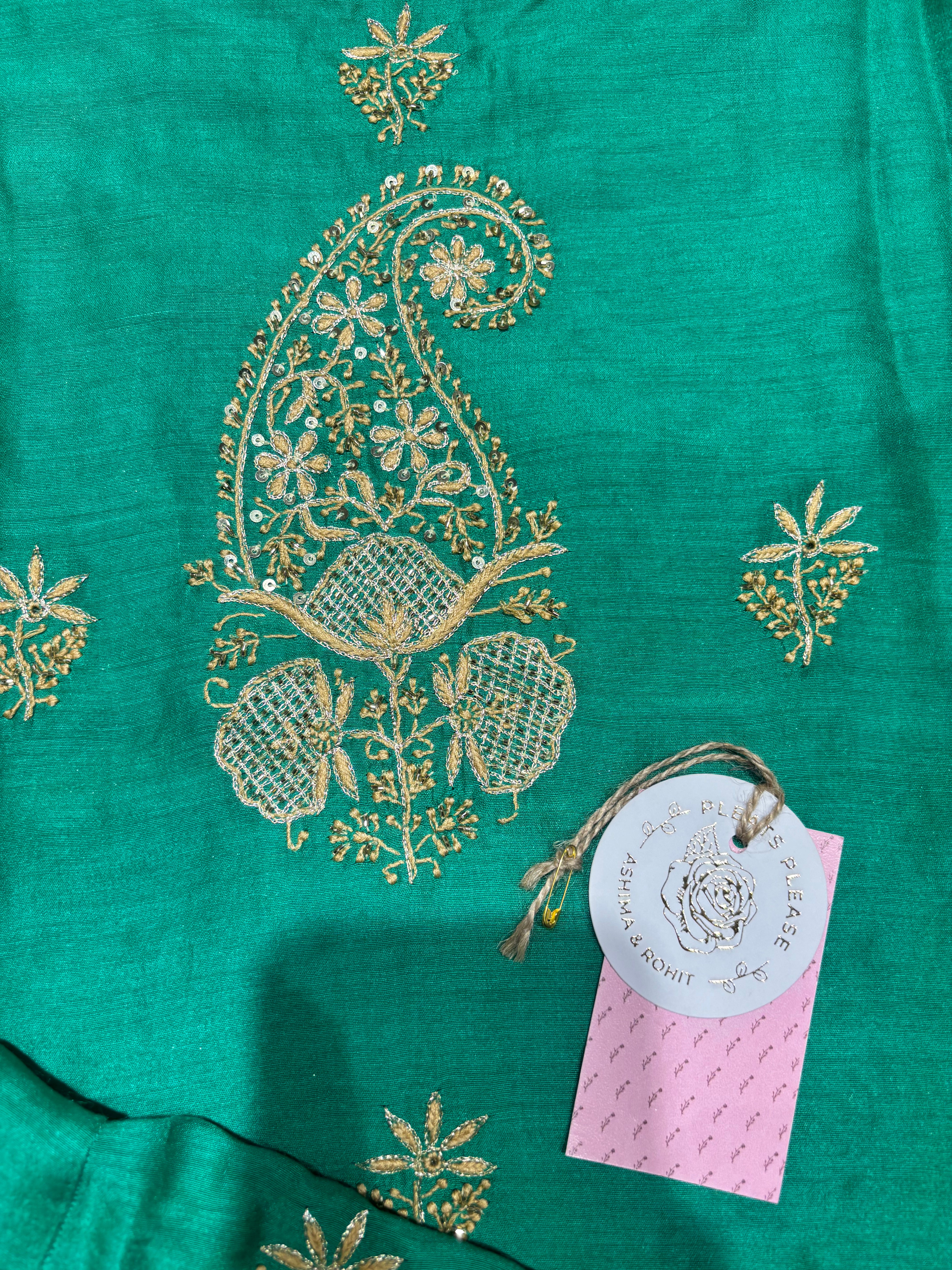Green Monga Silk Chikankari Kurta and Dupatta