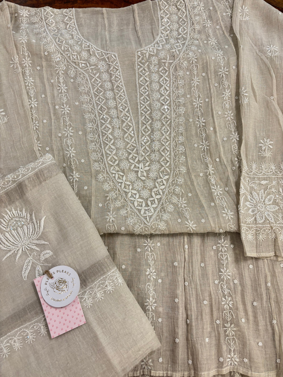 Dyeable Silver Tissue Chikankari Anarkali & Dupatta