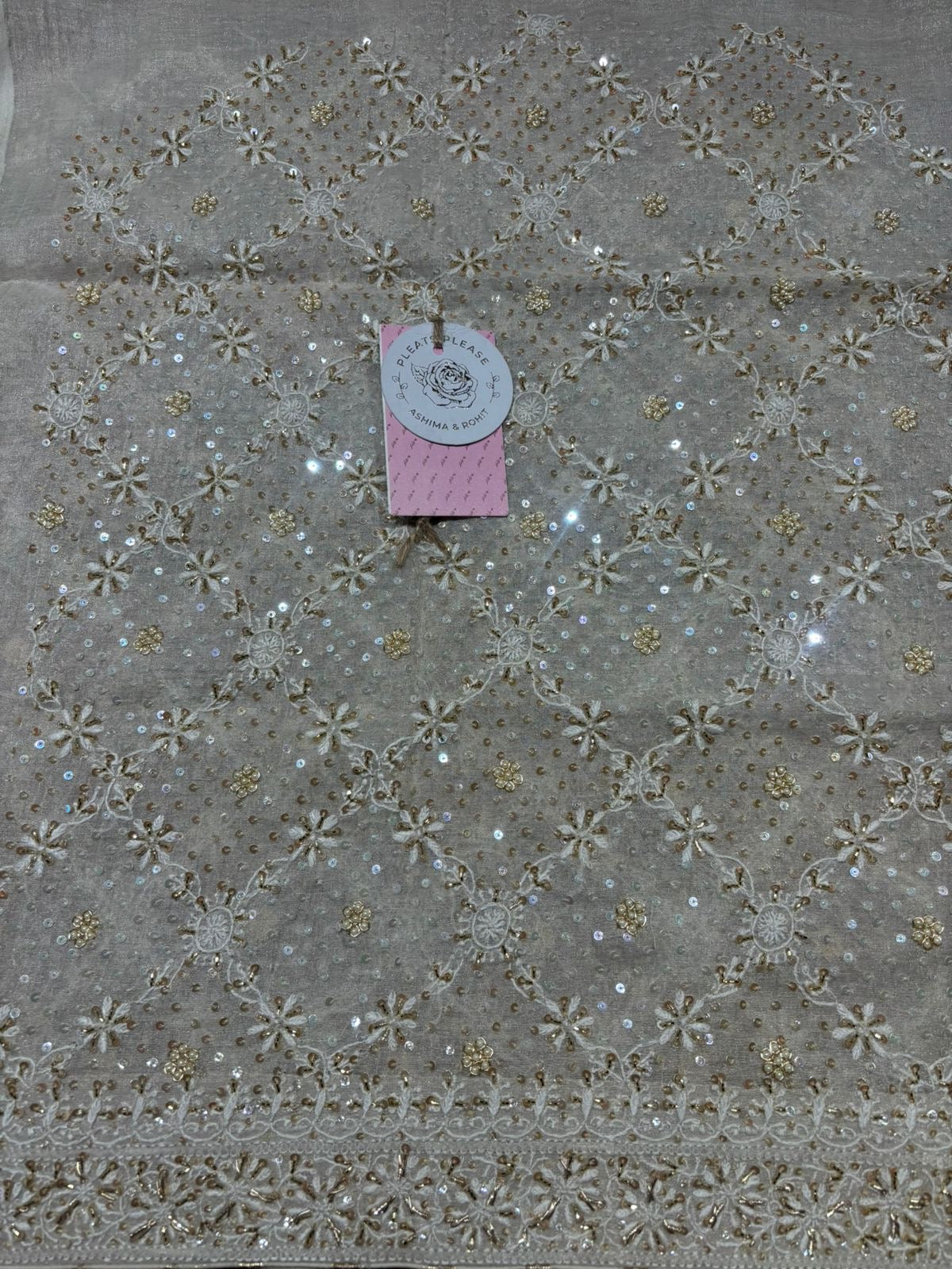 Dyeable Pure & Premium Silver Tissue Chikankari Kurta & Dupatta Set