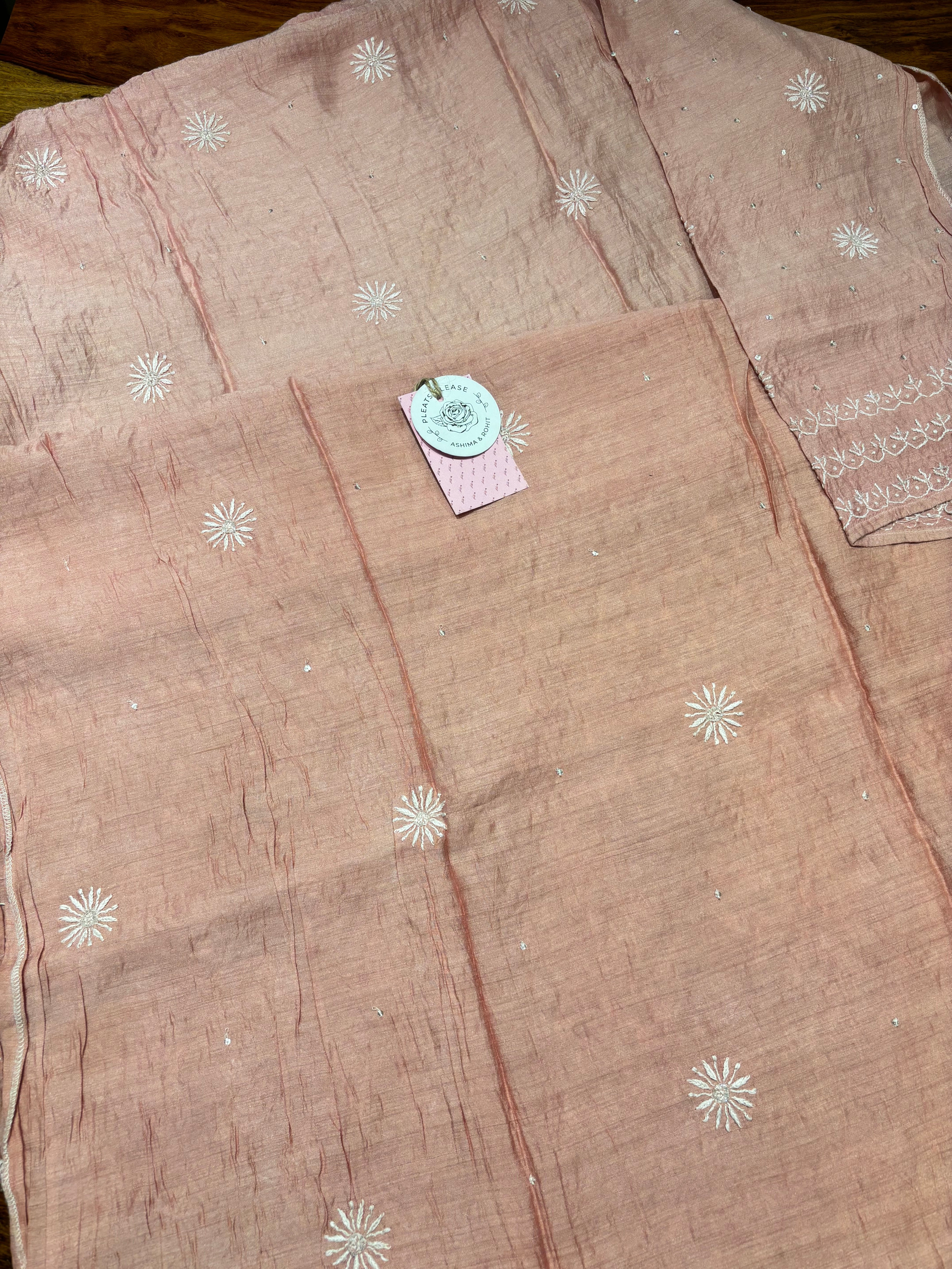 Pink Ombre Pure & Premium Monga Silk Chikankari Kurta & Dupatta Set