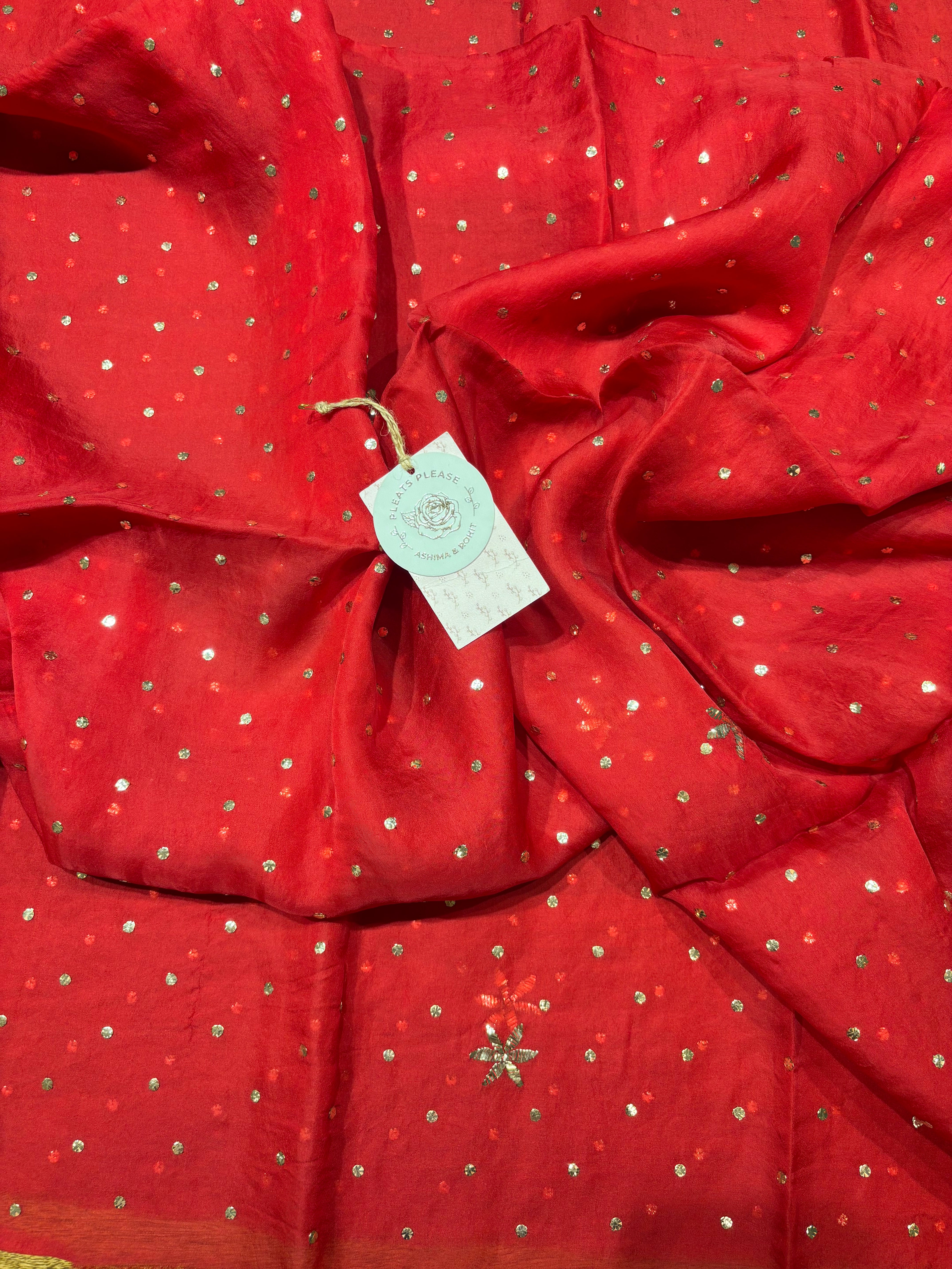 Red Pure and Premium Organza Silk Mukaish Kurta and Dupatta Fabric
