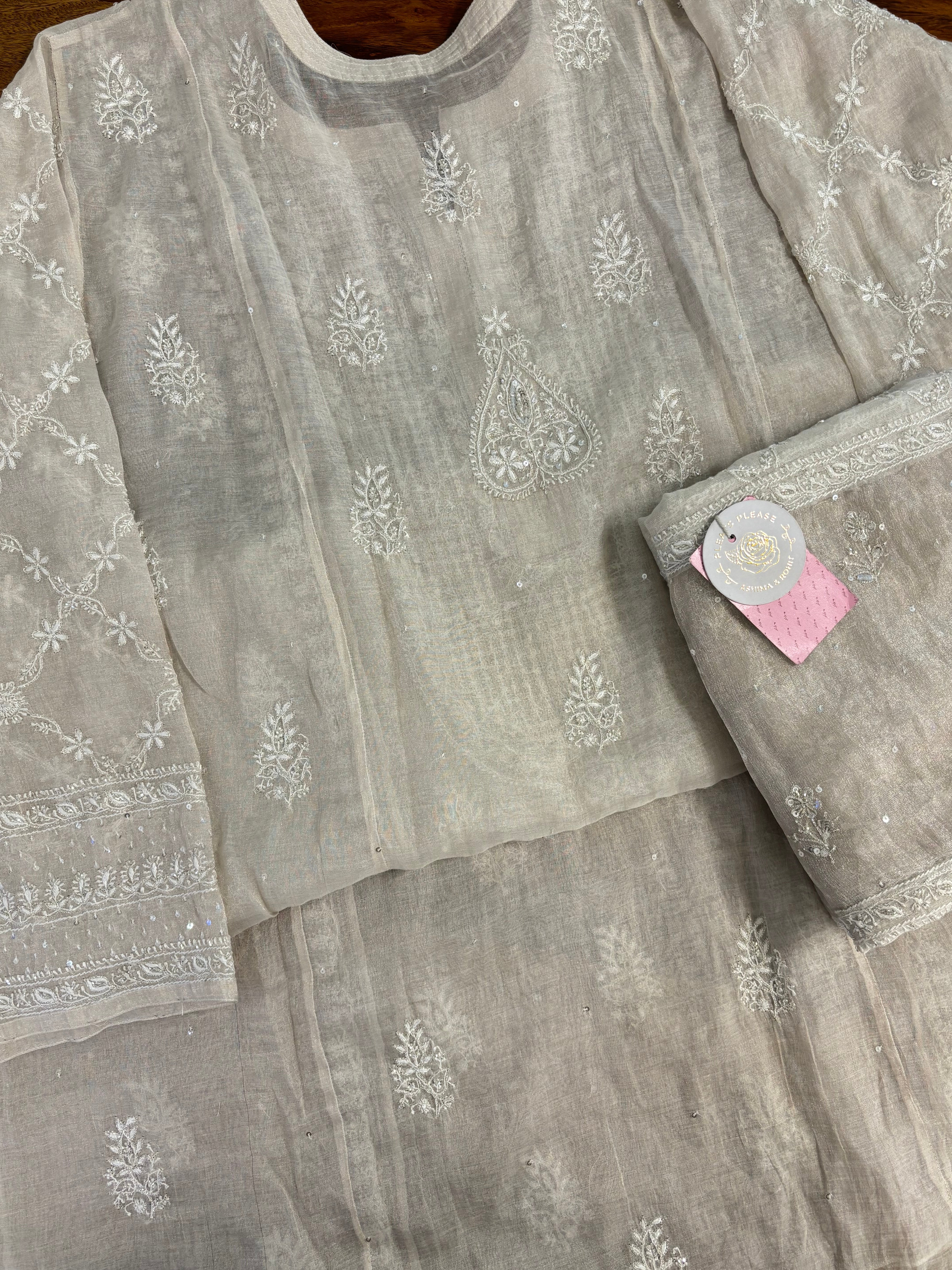 Dyeable Pure Tissue A-line Chikankari Kurta & Dupatta