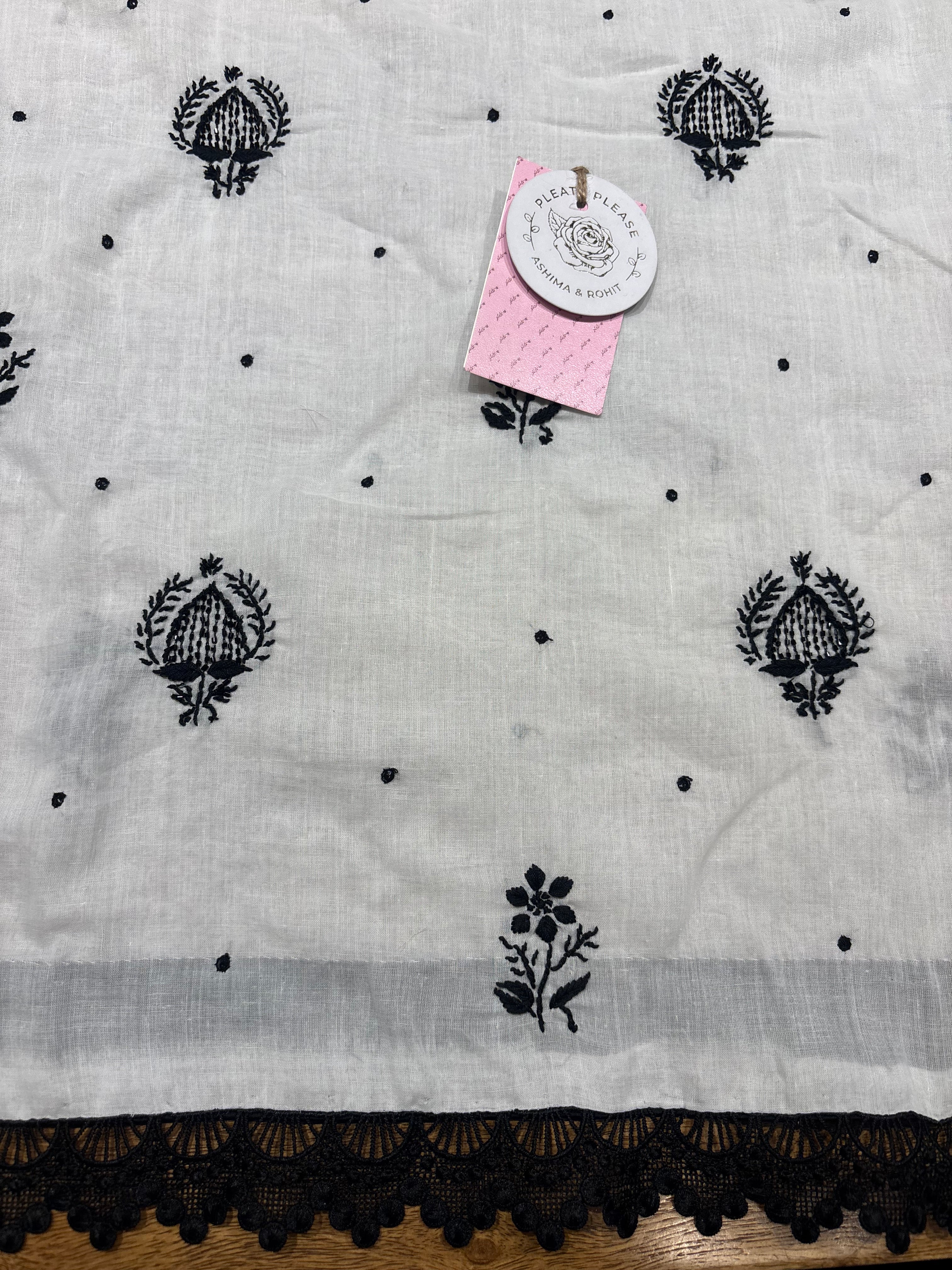 White & Black Chikankari MulMul Kurta Fabric