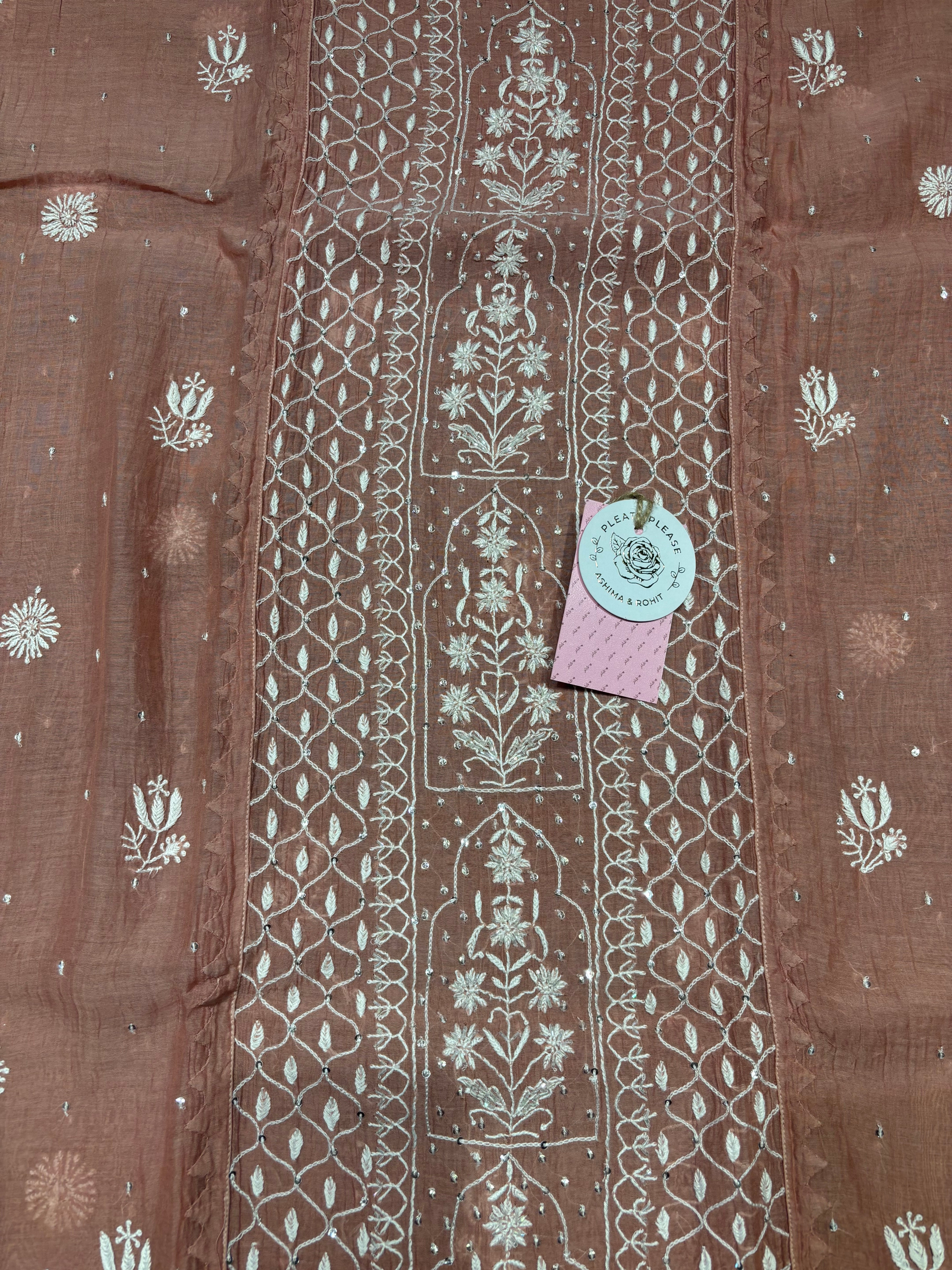 Rosegold Chanderi Mul Chikankari Kurta & Dupatta Set
