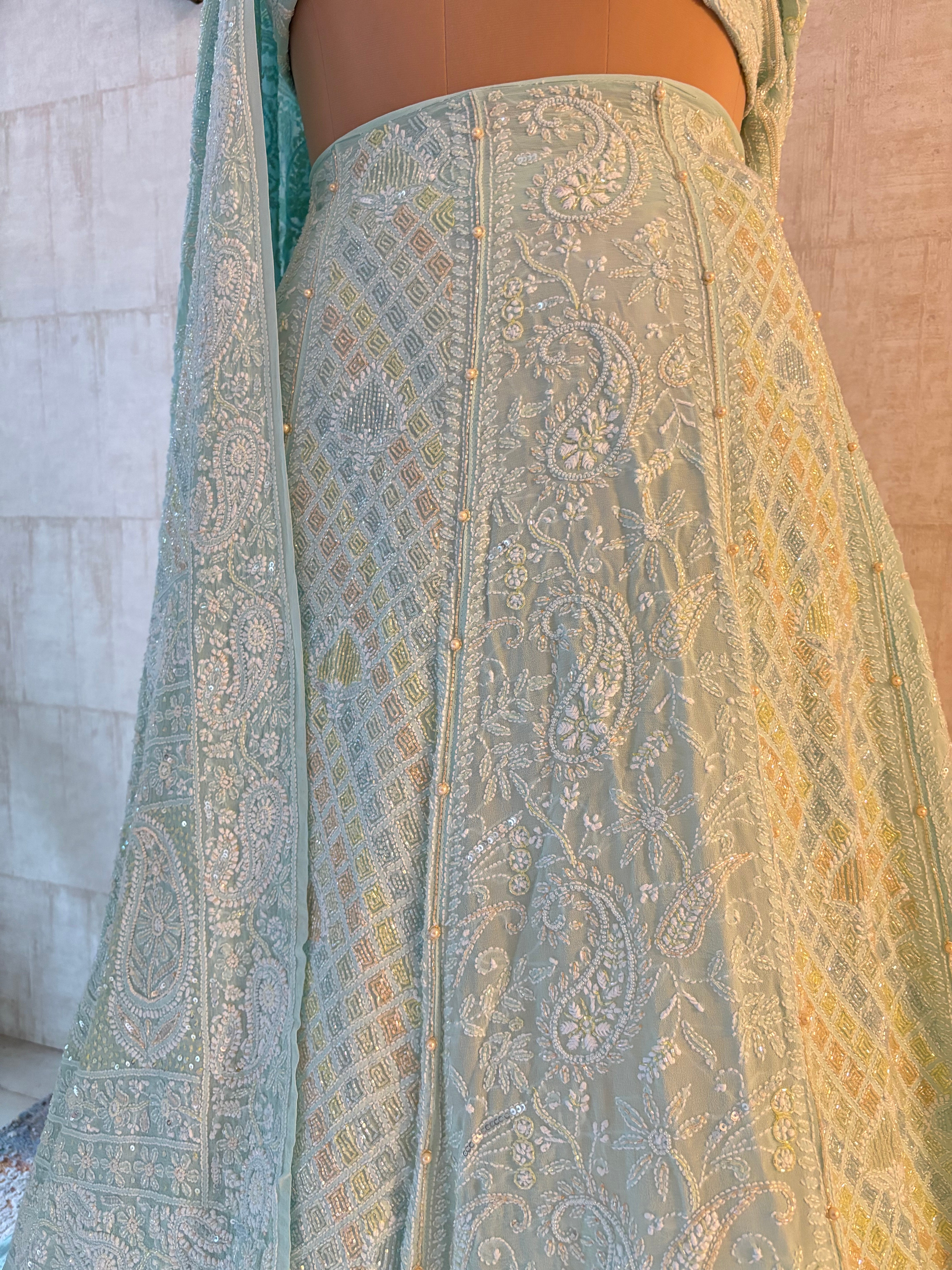Sea Foam Pure & Premium Georgette Chikankari Lehenga & Dupatta Set