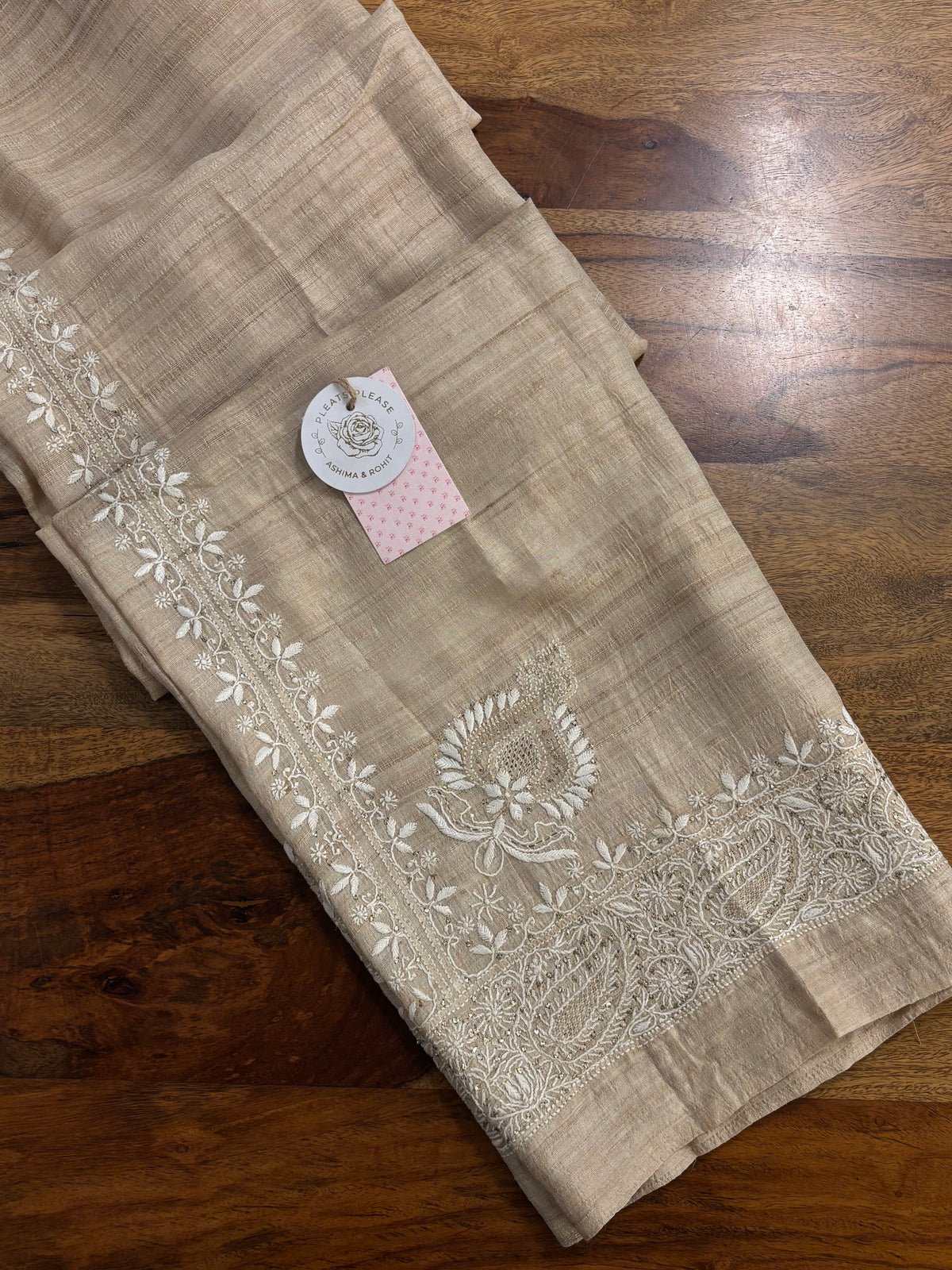 Natural Tussar Silk Chikankari Mukaish Co-Ord Set