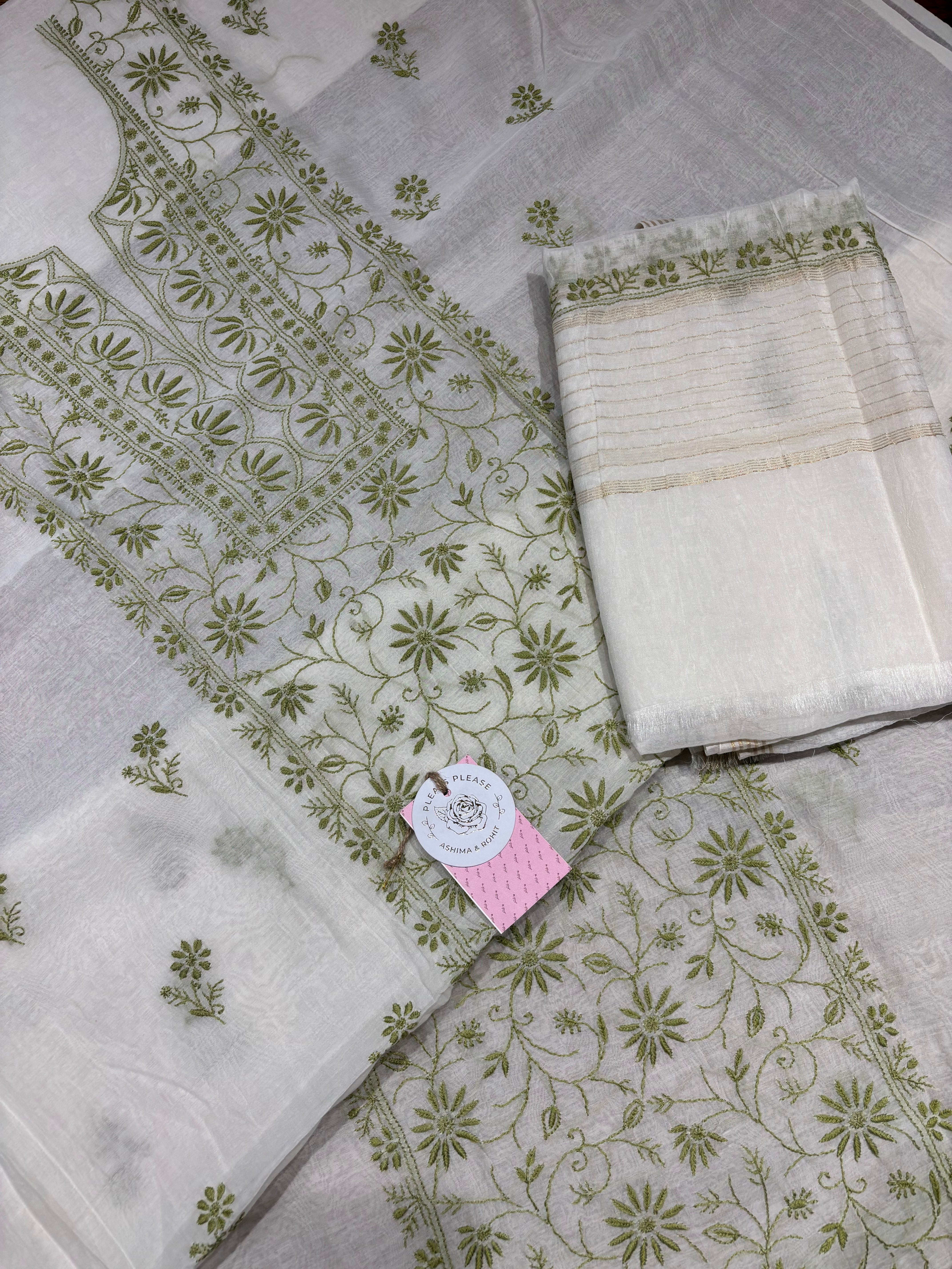 Dyeable Chanderi Mul Chikankari Kurta and Dupatta Fabric