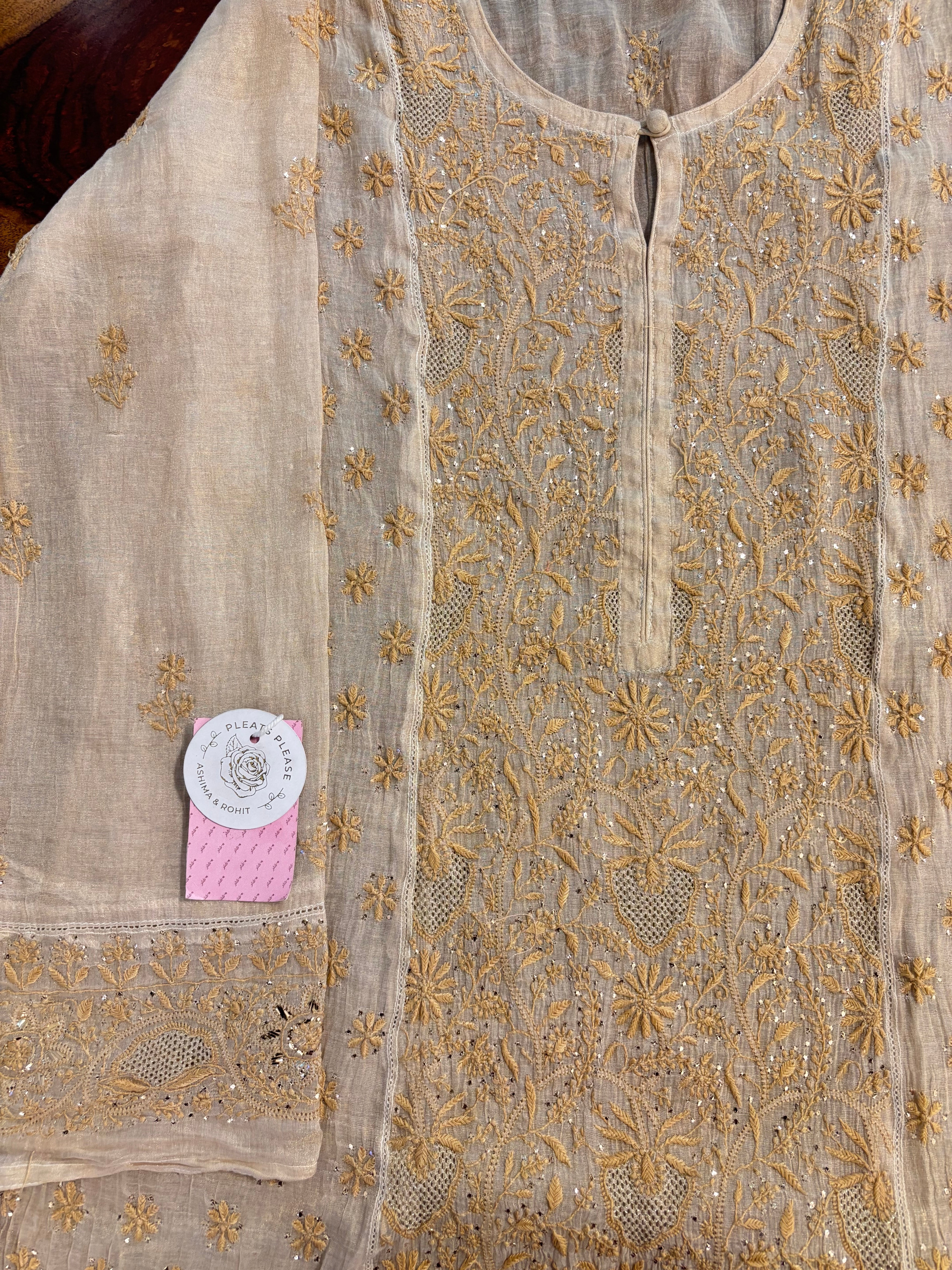 Dyeable Pure & Premium Tissue Chikankari & Mukaish Kurta & Dupatta