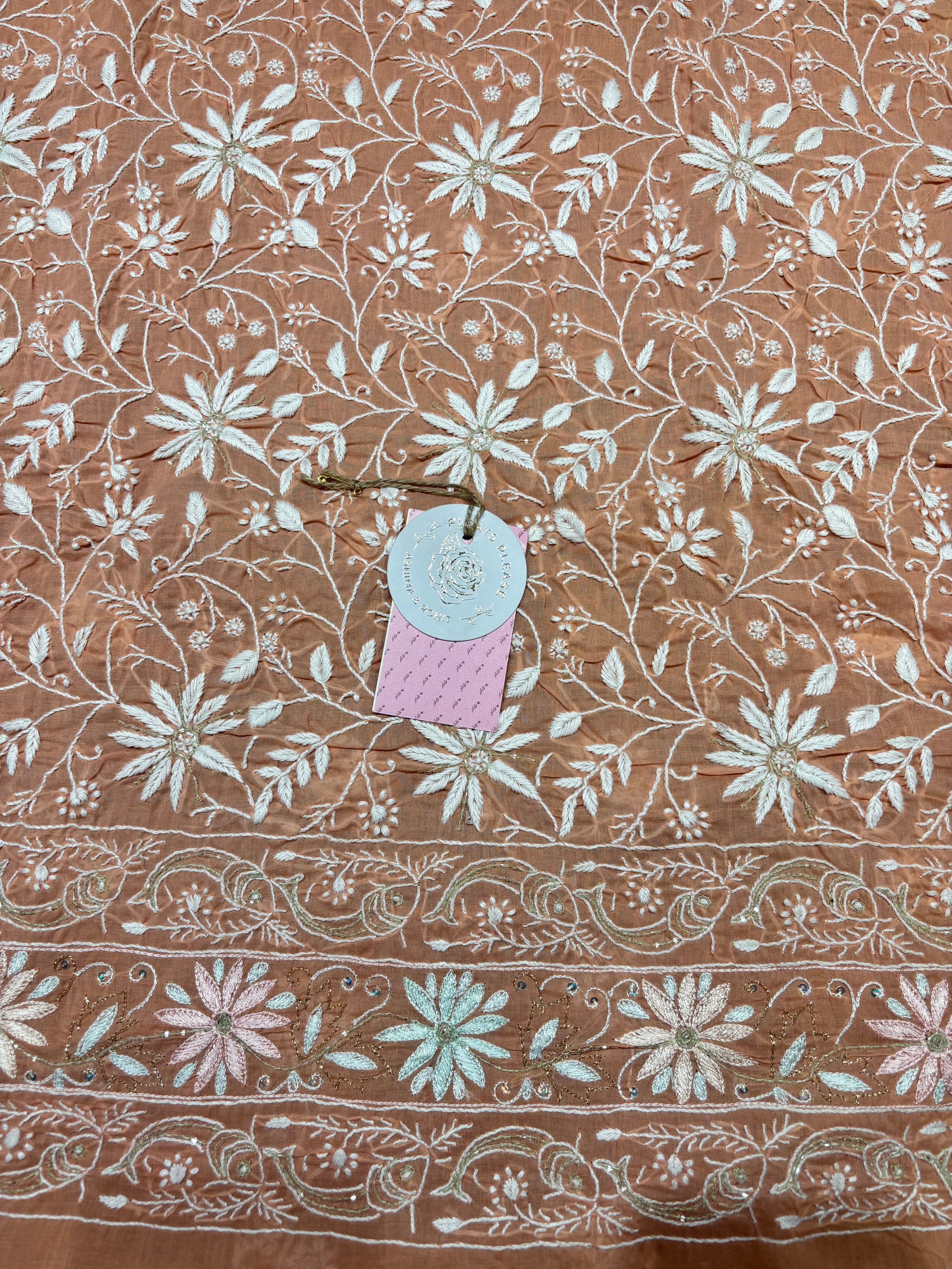 Peach Cotton Chikankari Kurta Fabric