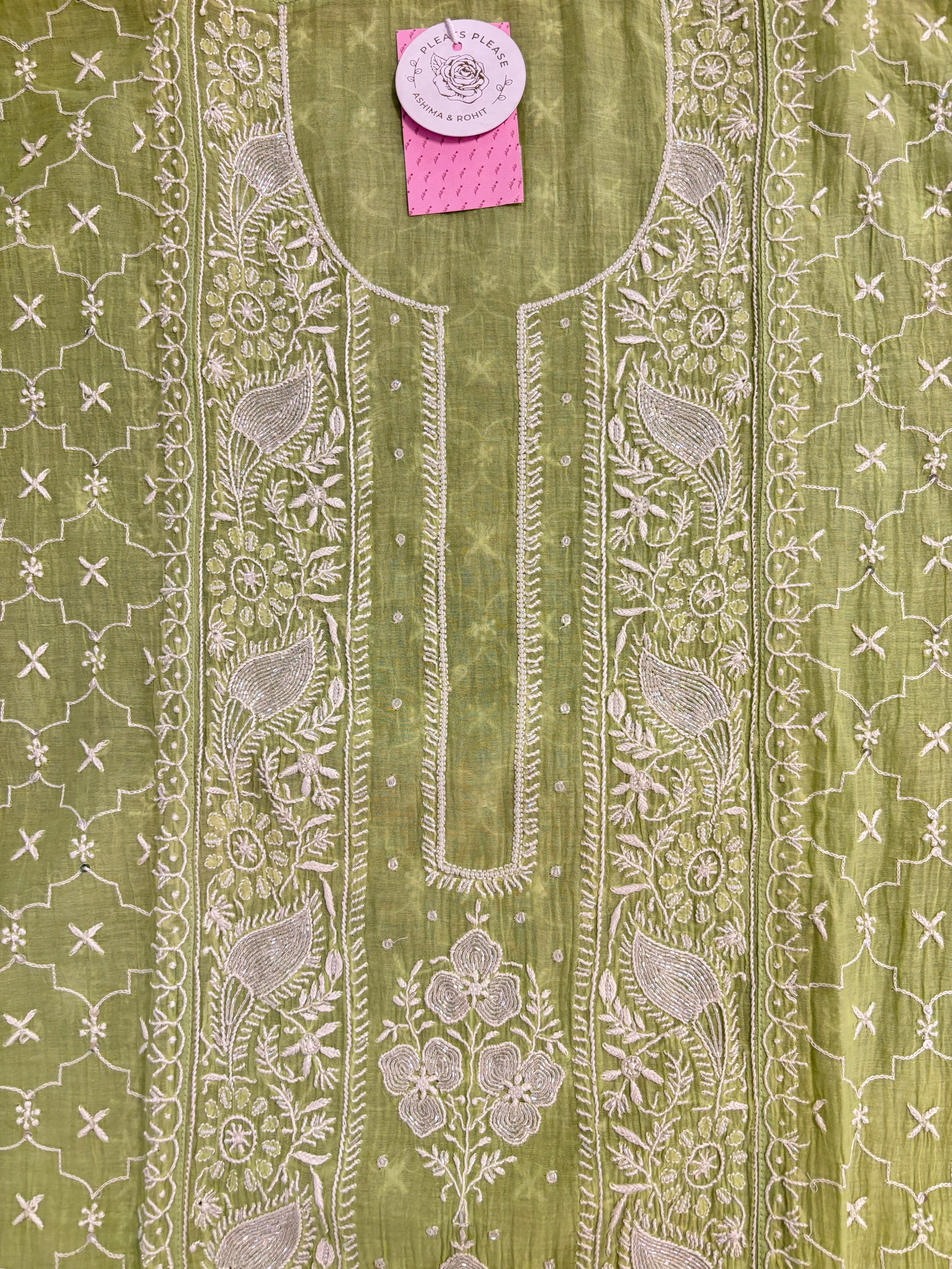 Green Chanderi Chikankari Kurta & Dupatta