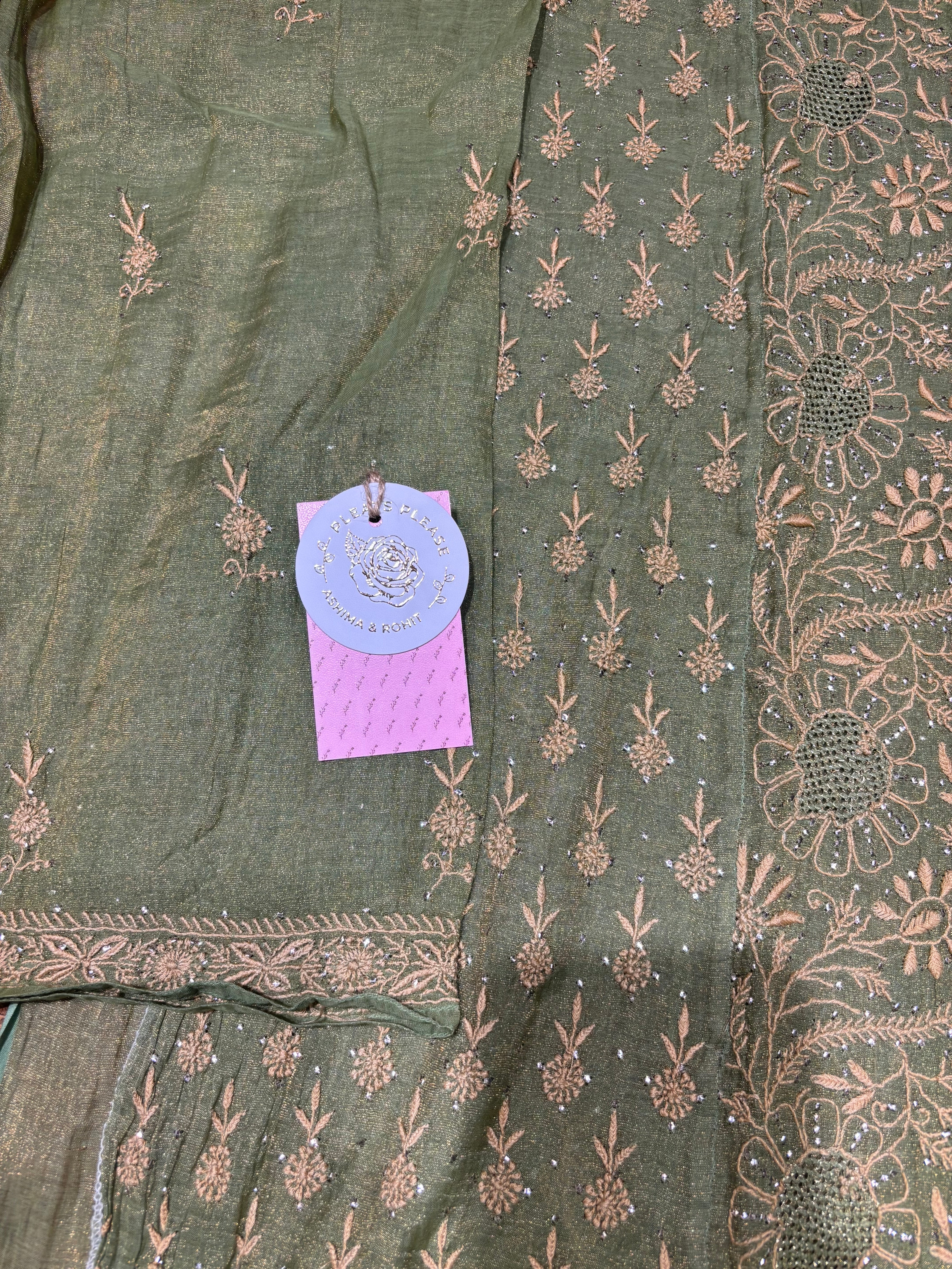 Green Pure & Premium Tissue Chikankari Kurta & Dupatta Set