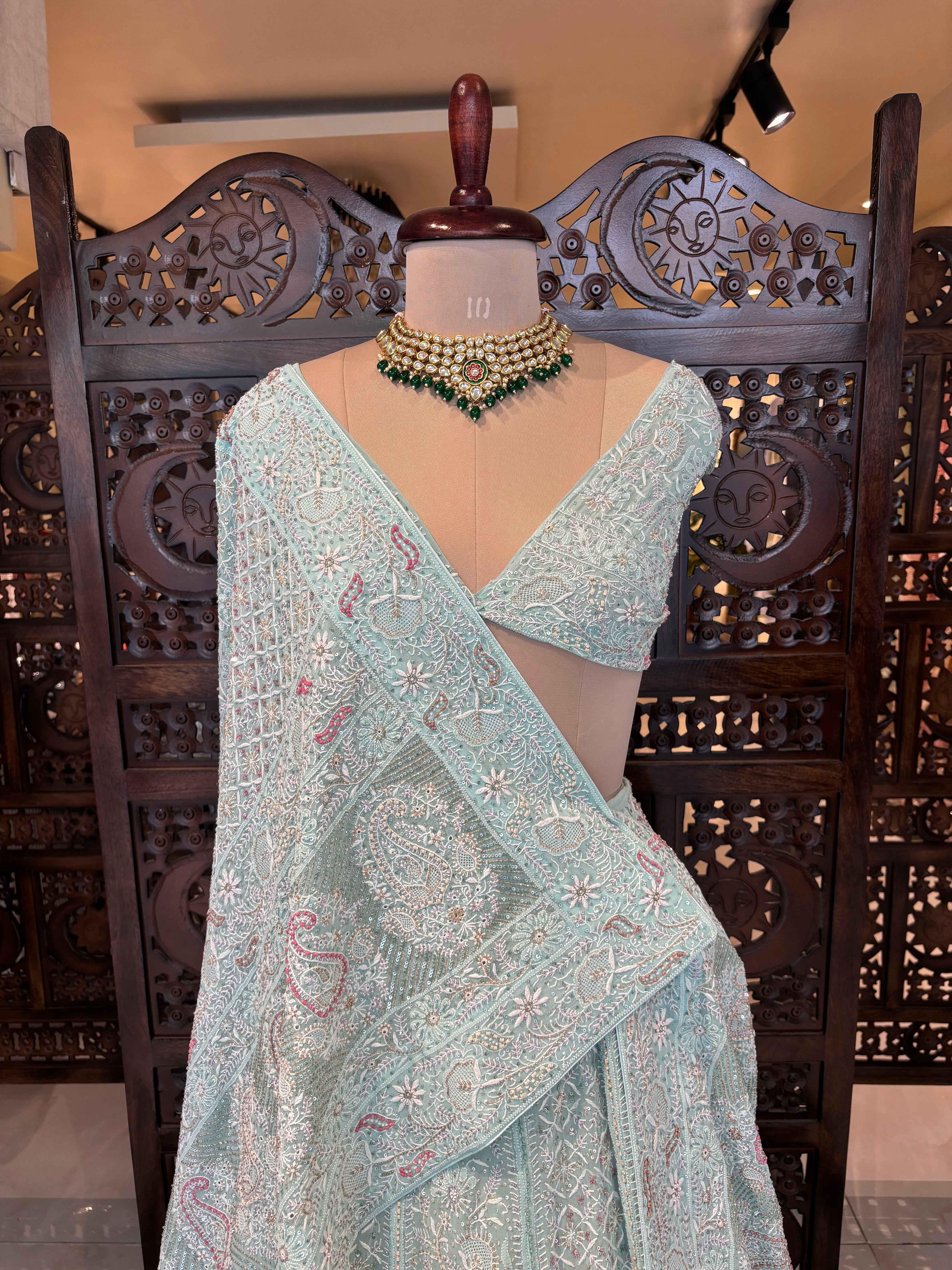 Sea Green Pure & Premium Chikankari Lehenga & Dupatta Set