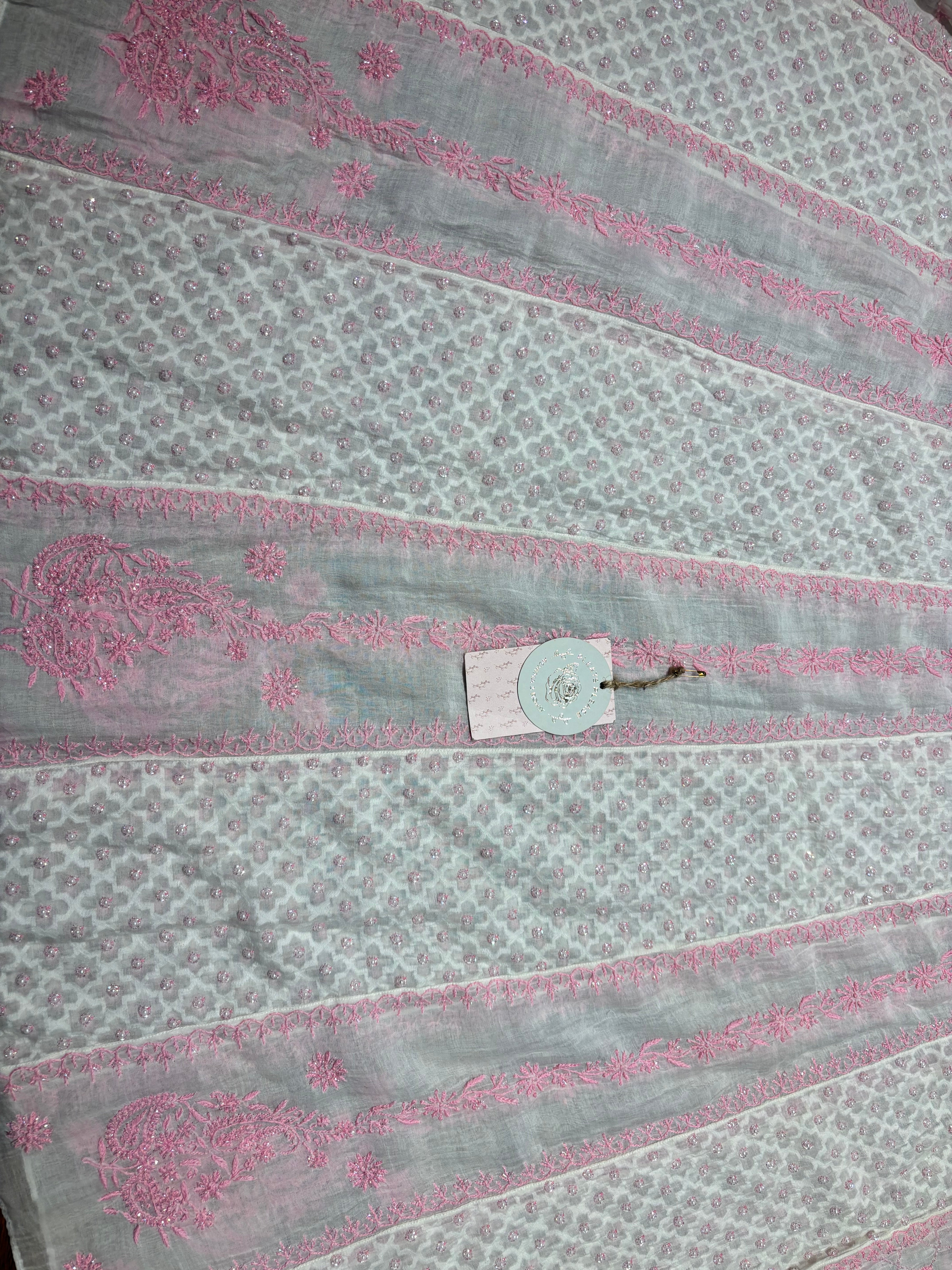 Dyeable Pure Chanderi Mul Chikankari Anarkali & Dupatta Set