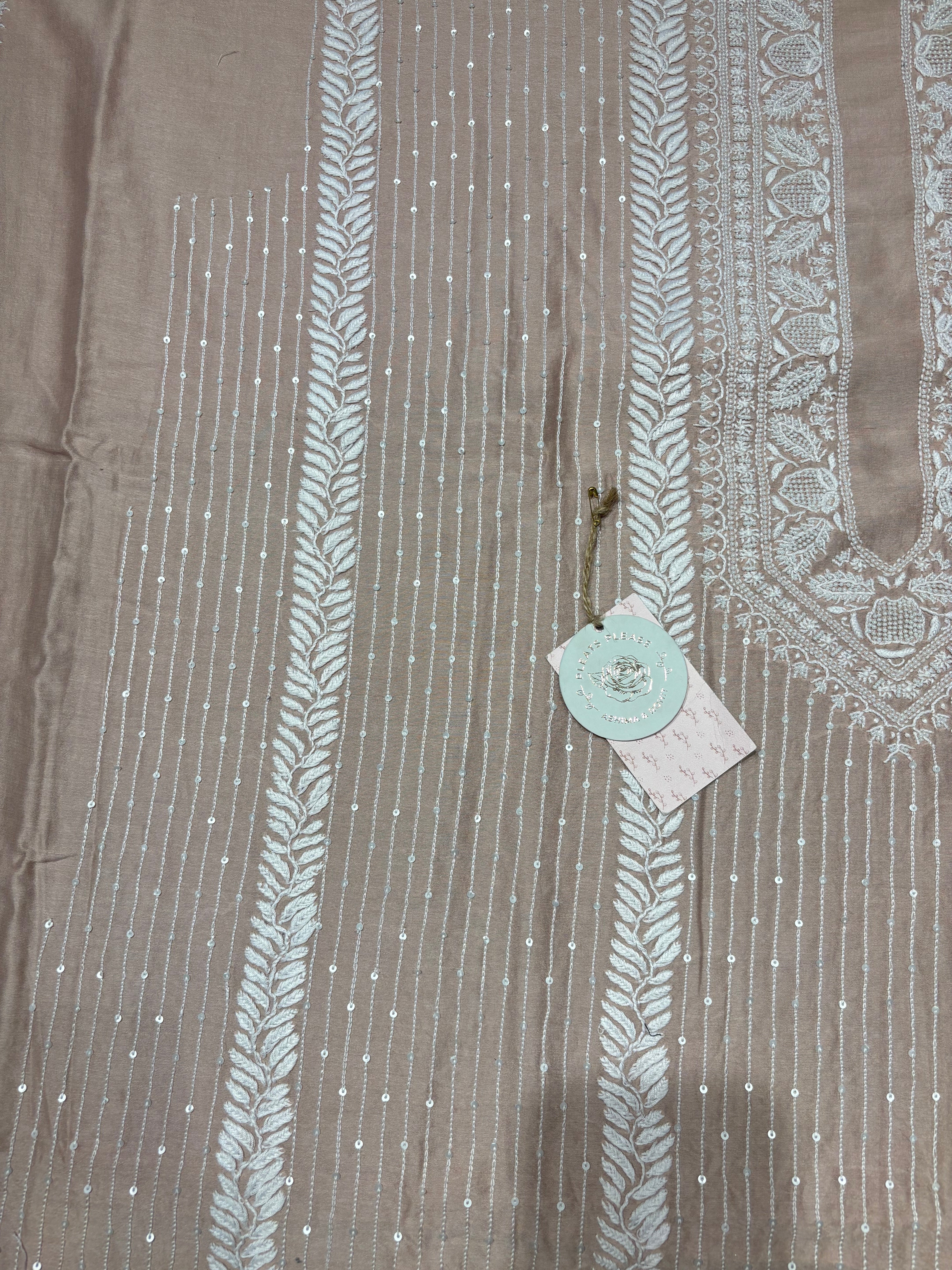 Rose Gold Chanderi Silk Chikankari Men’s Kurta Fabric