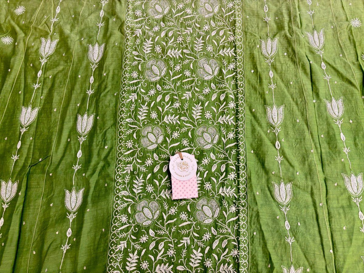 Green Ombré Pure Monga Silk Chikankari Anarkali & Dupatta