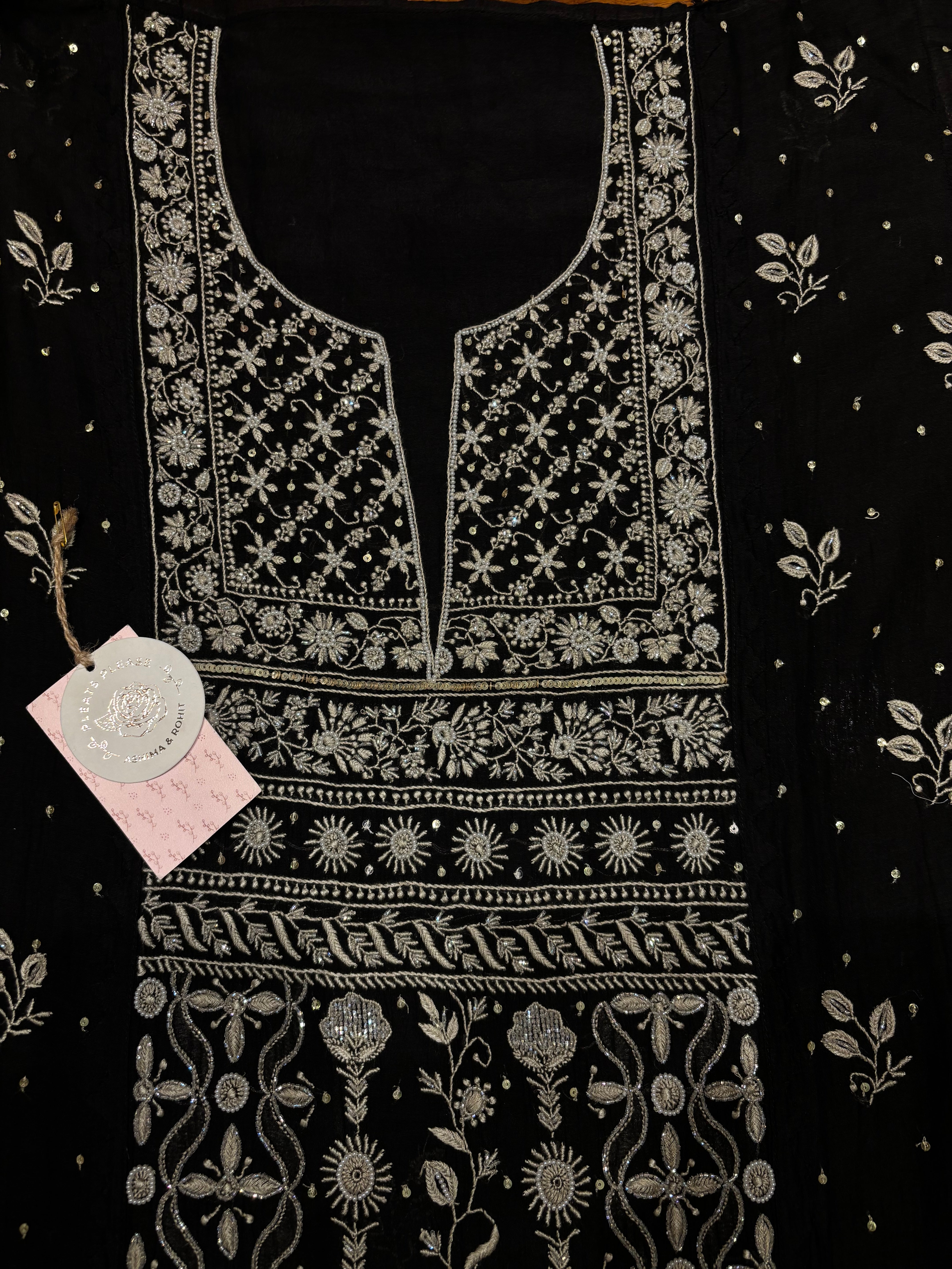 Black Chanderi Mul Chikankari Kurta and Dupatta set