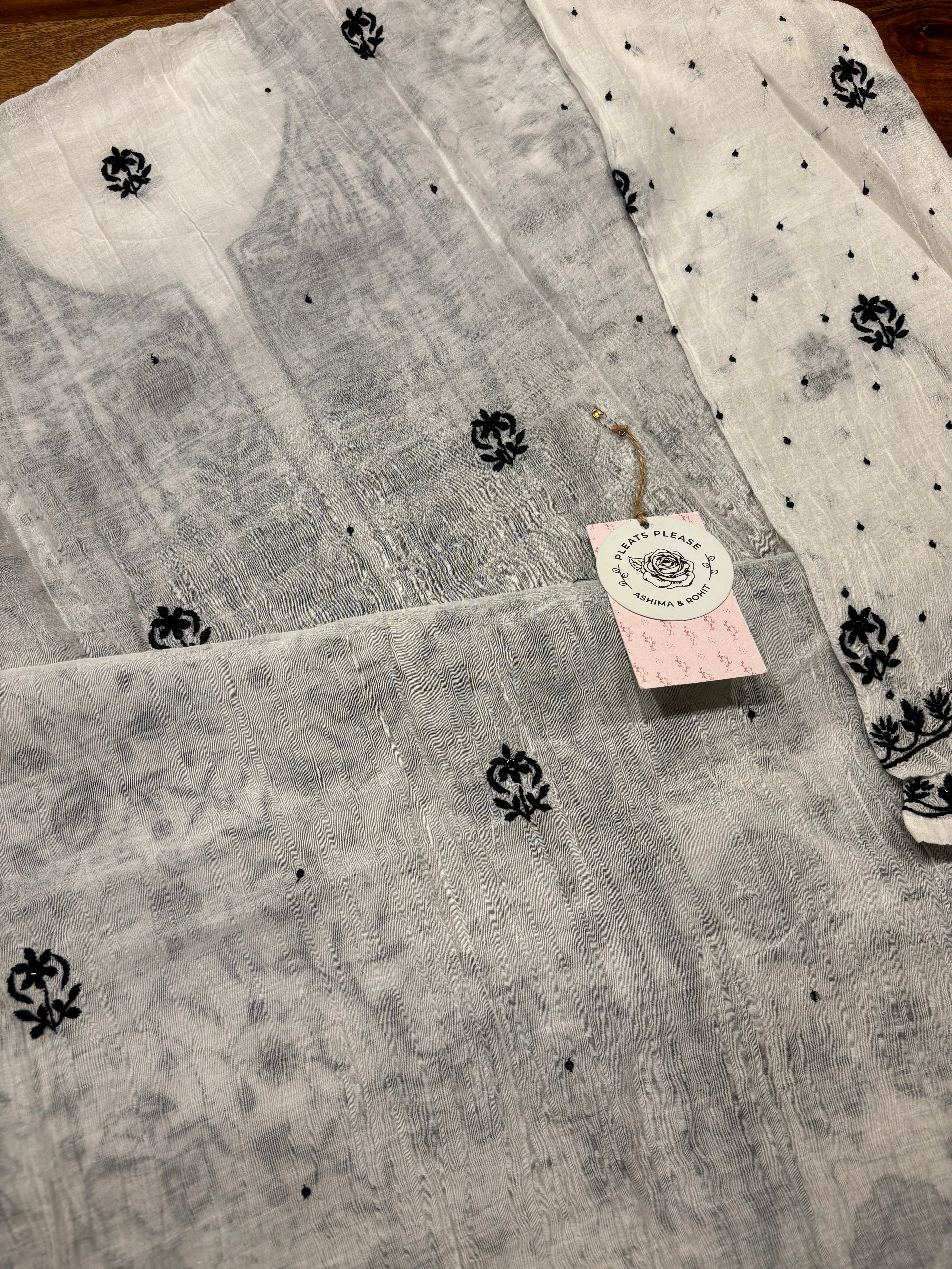 Dyeable Chanderi Mul Chikankari Kurta and Dupatta set