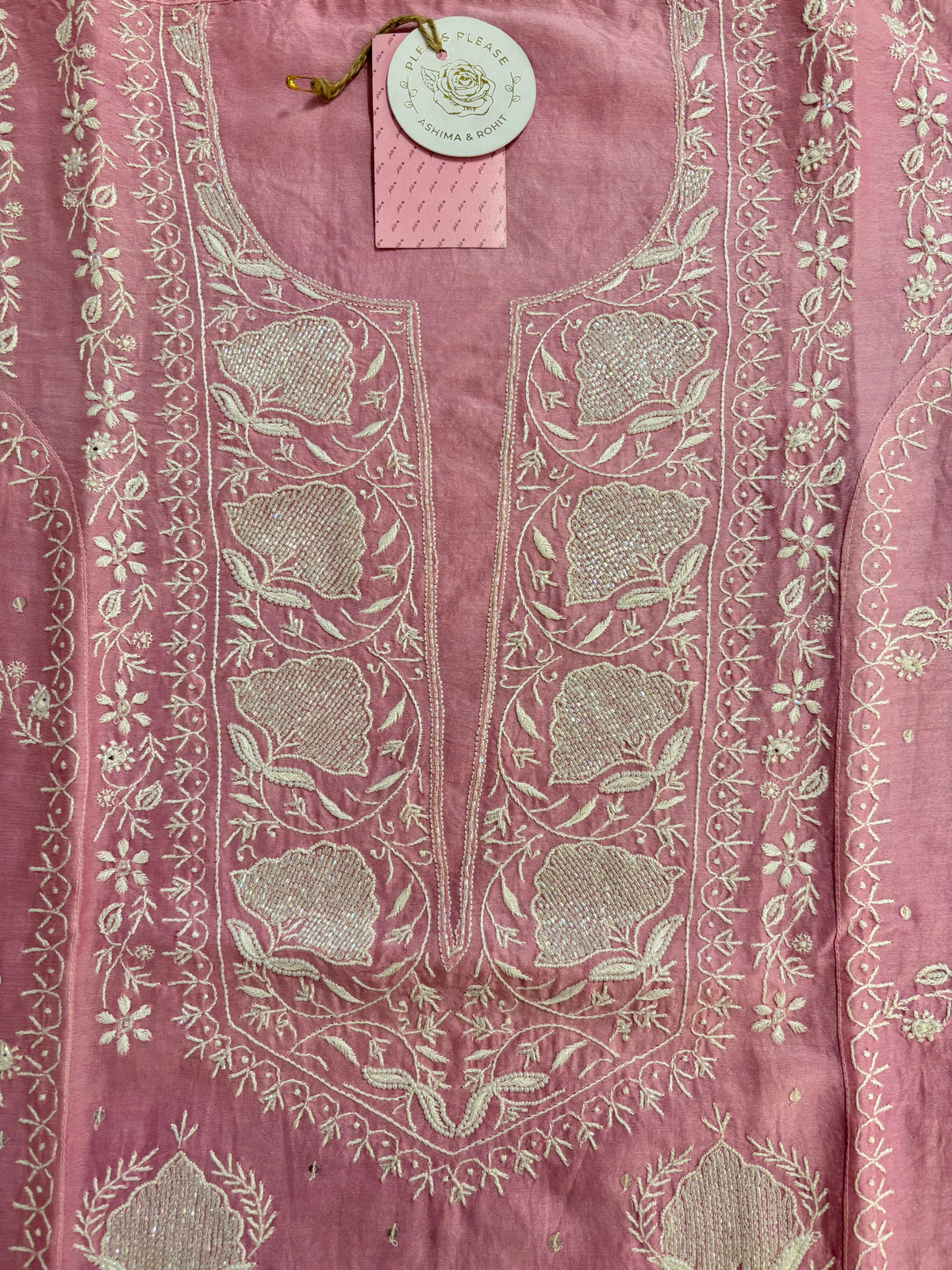 Pink Chanderi Chikankari Kurta & Dupatta