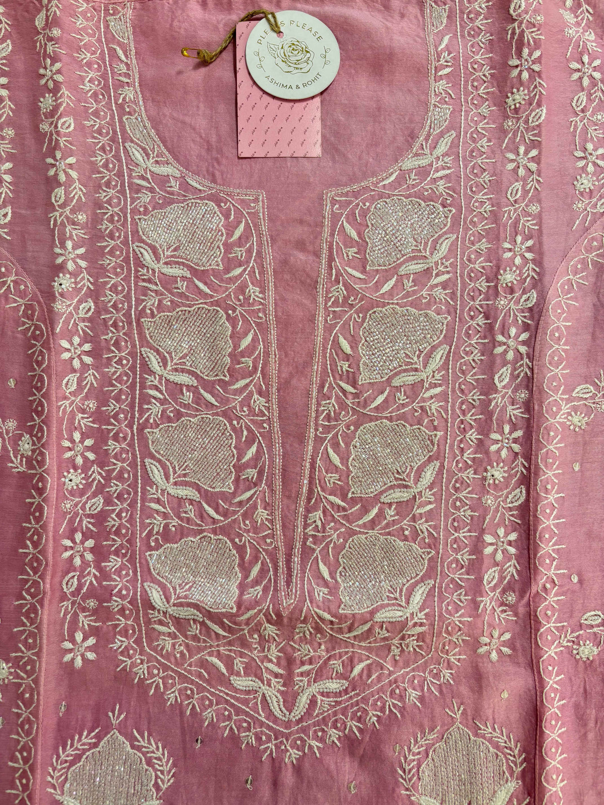 Pink Chanderi Chikankari Kurta & Dupatta