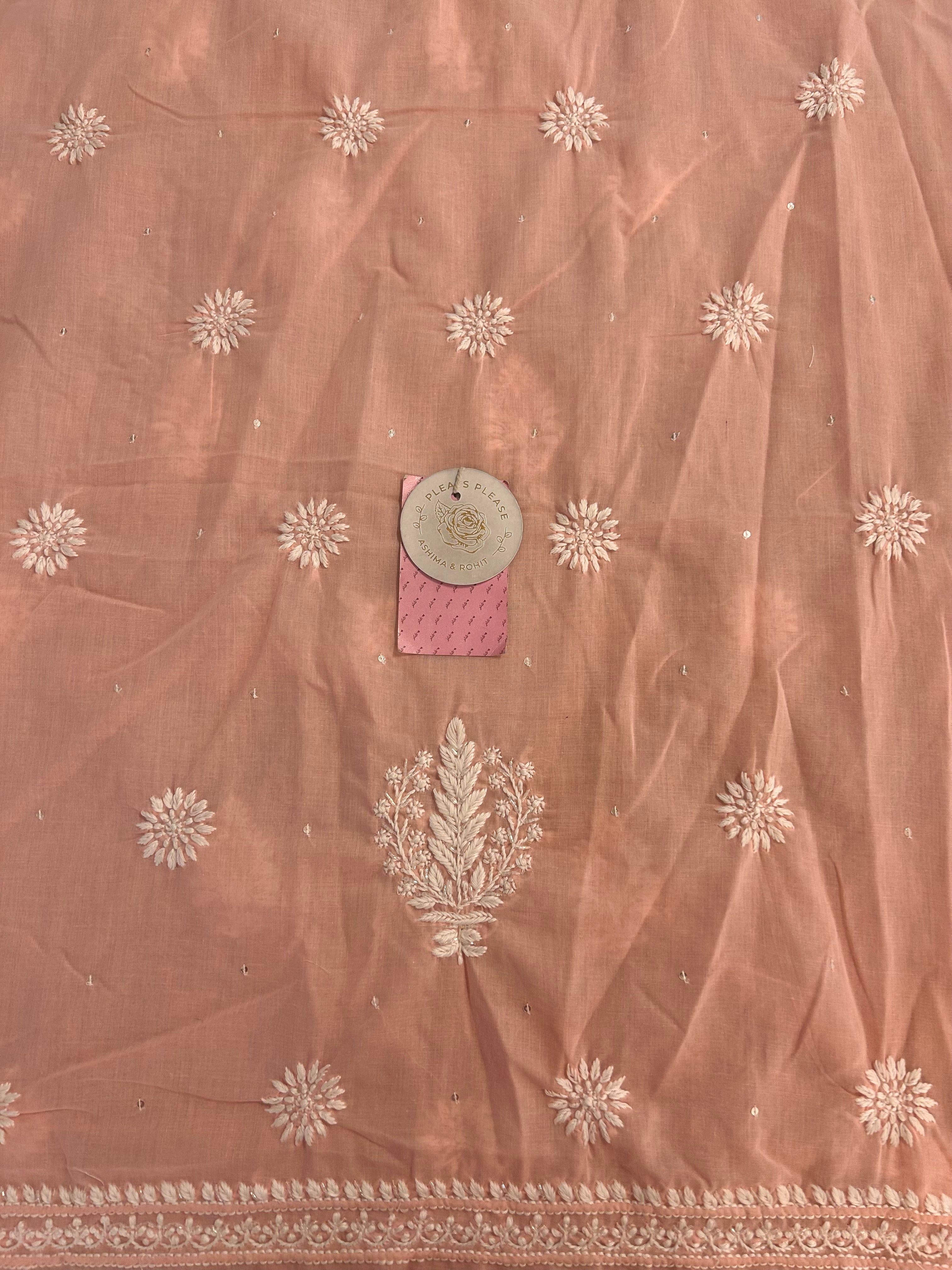 Peach Mulmul Chikankari Kurta