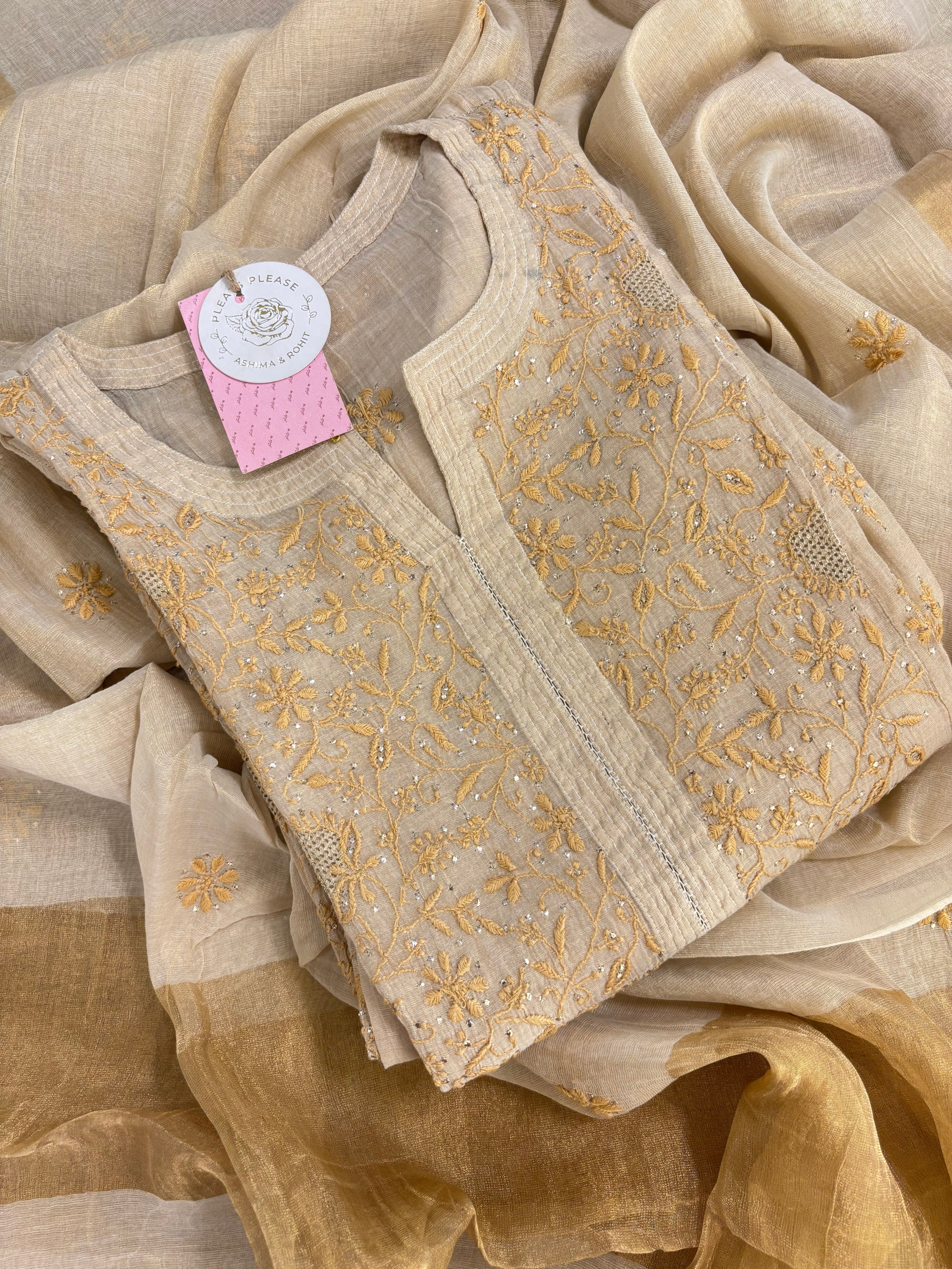 Dyeable Pure & Premium Tissue Chikankari Mukaish Kurta & Dupatta