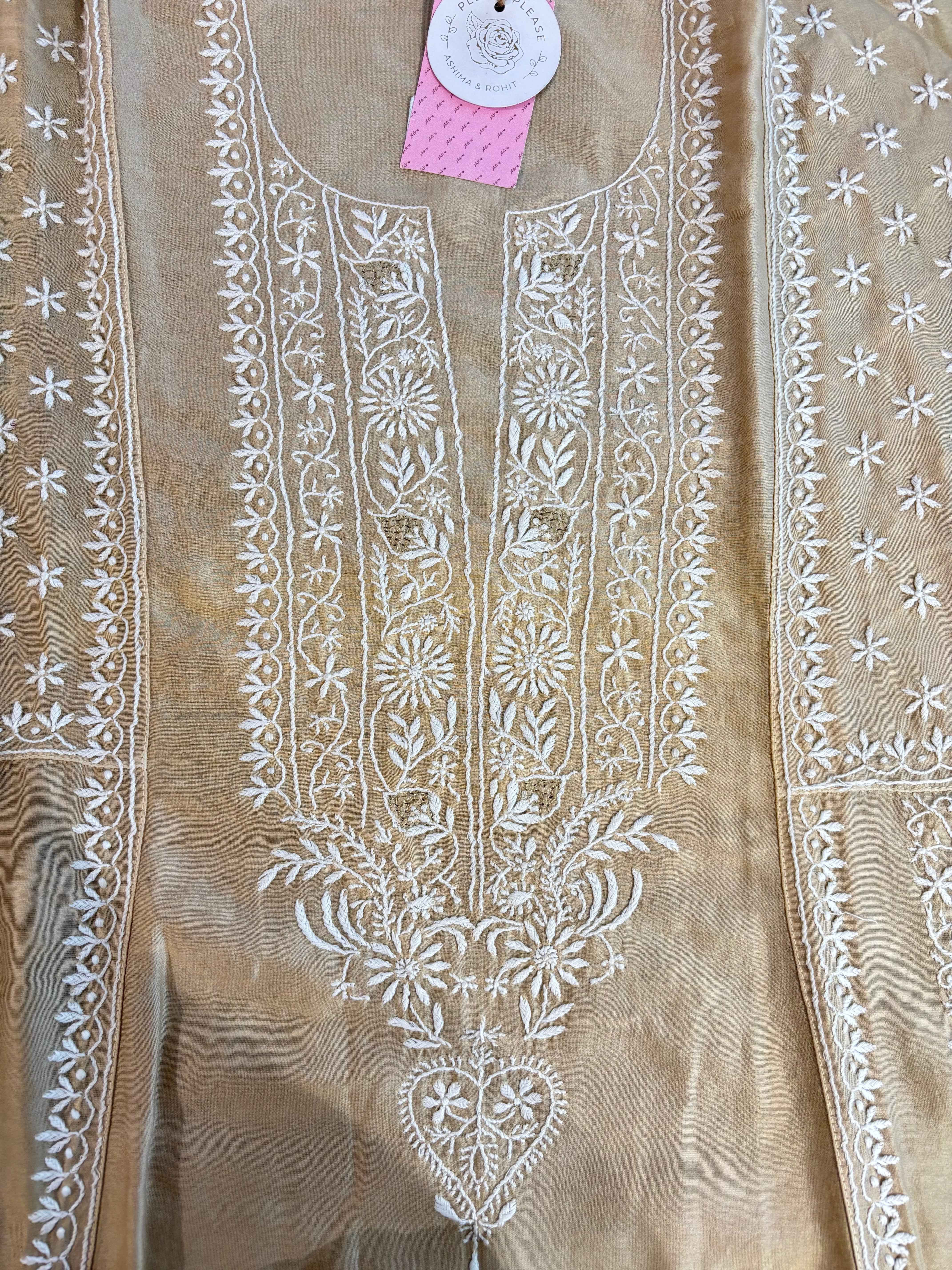 Coffee Chanderi Chikankari Anarkali & Dupatta